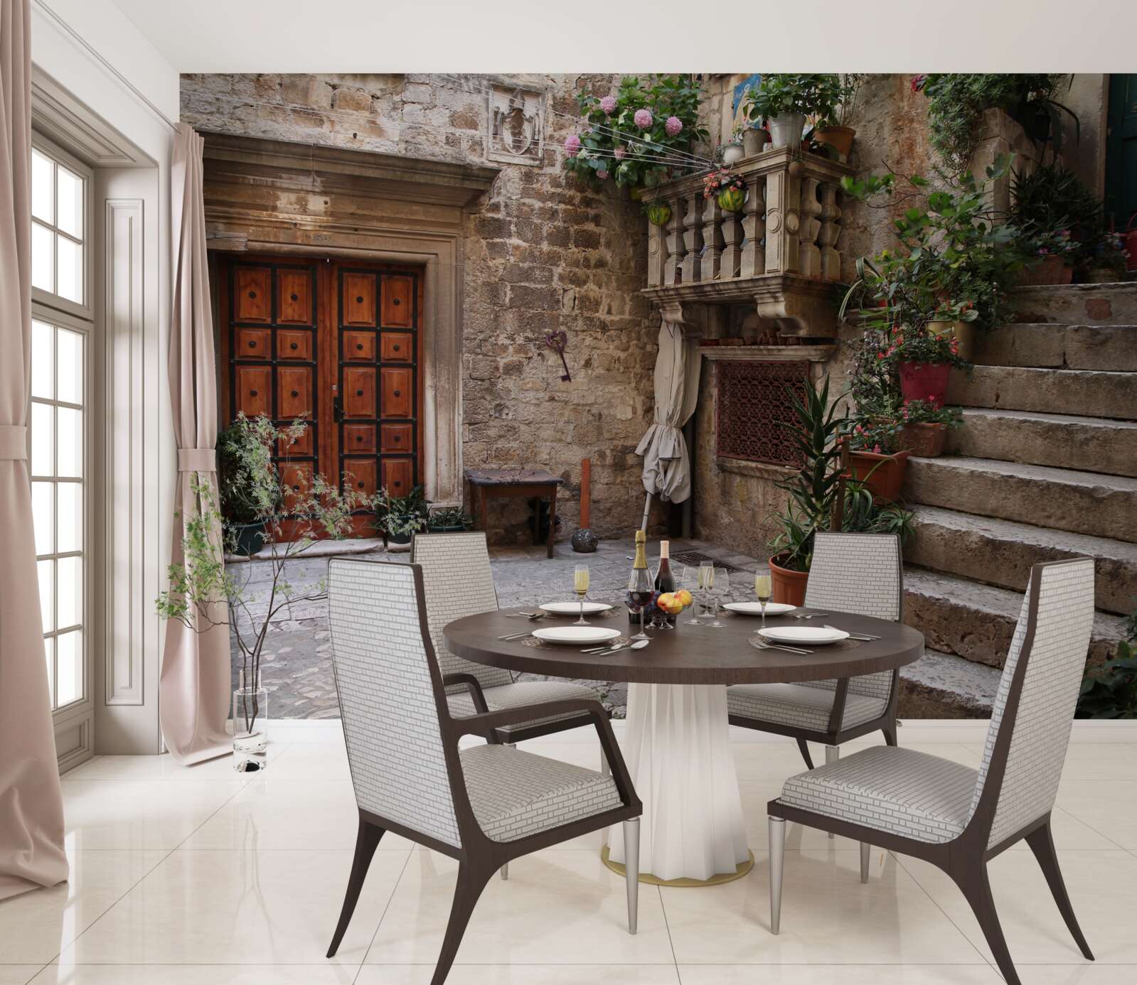 Fototapet trepte ale scării istorice în curte