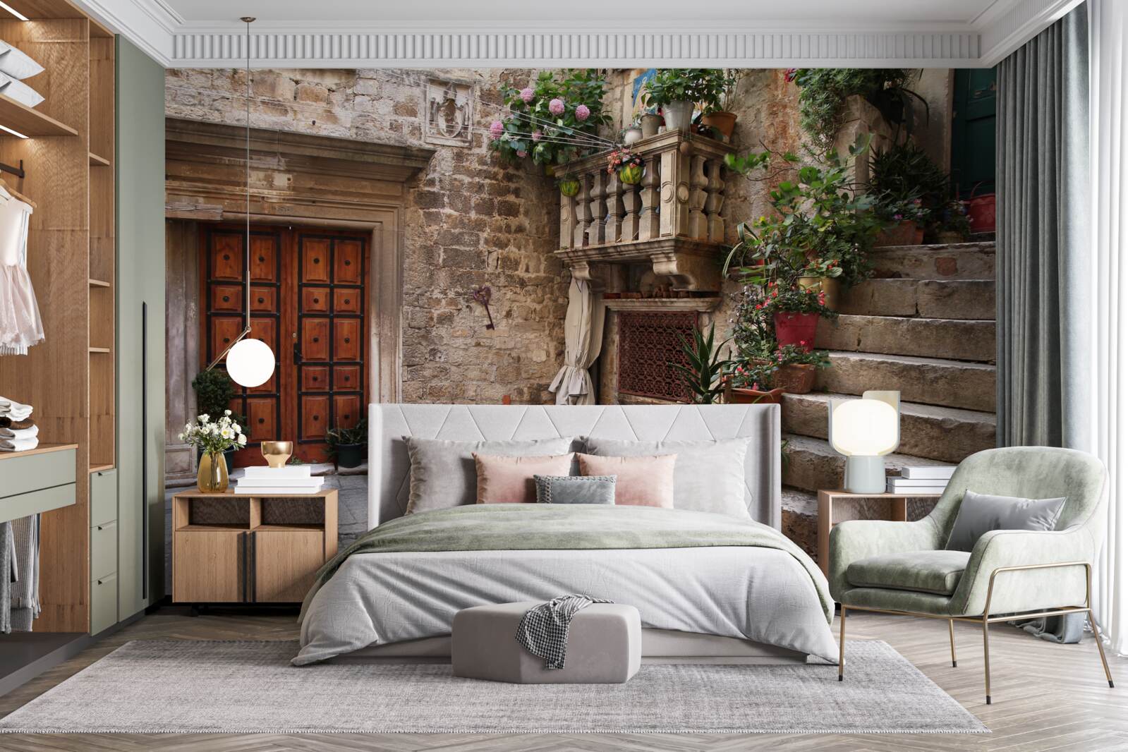 Fototapet trepte ale scării istorice în curte