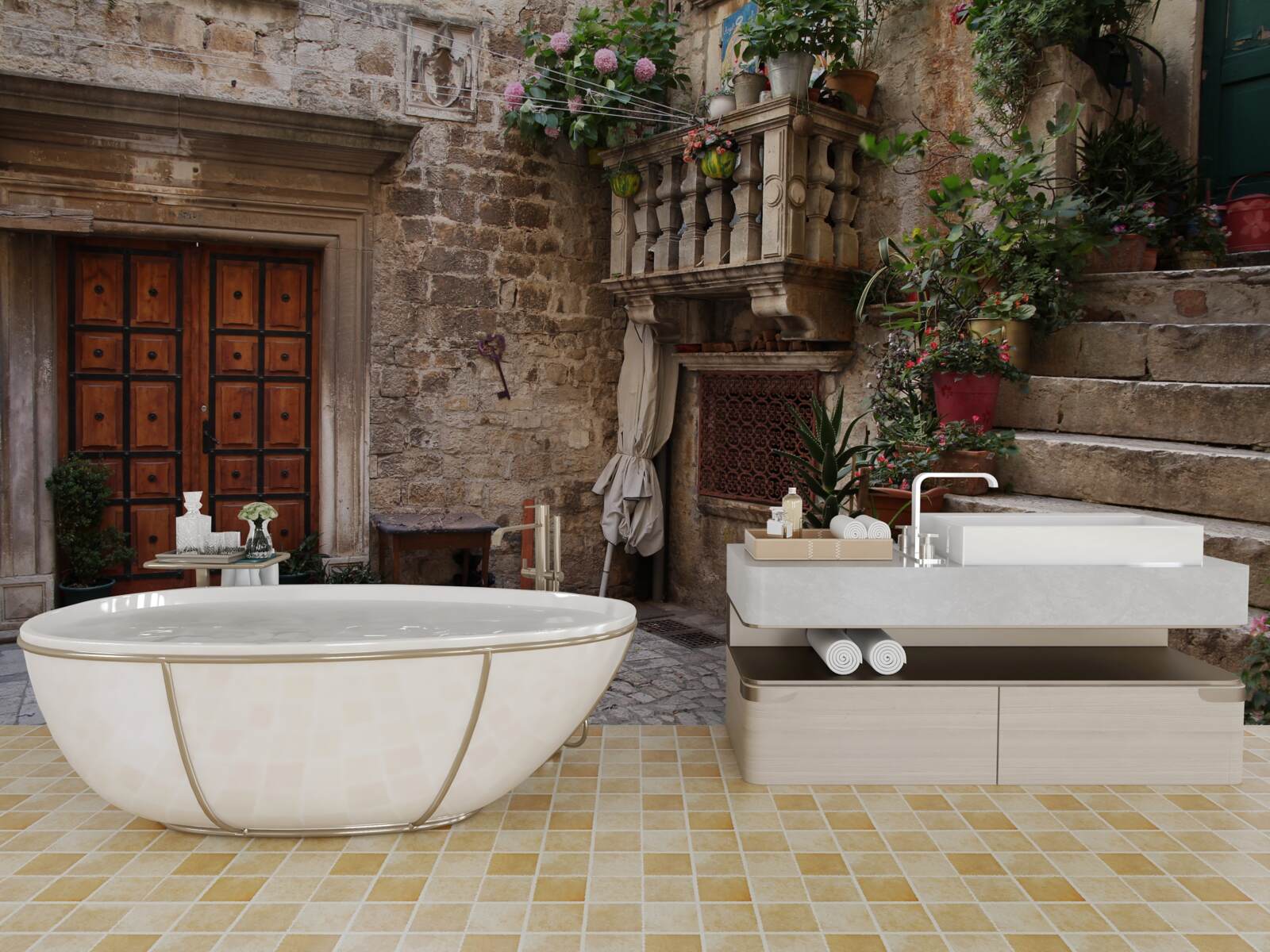 Fototapet trepte ale scării istorice în curte