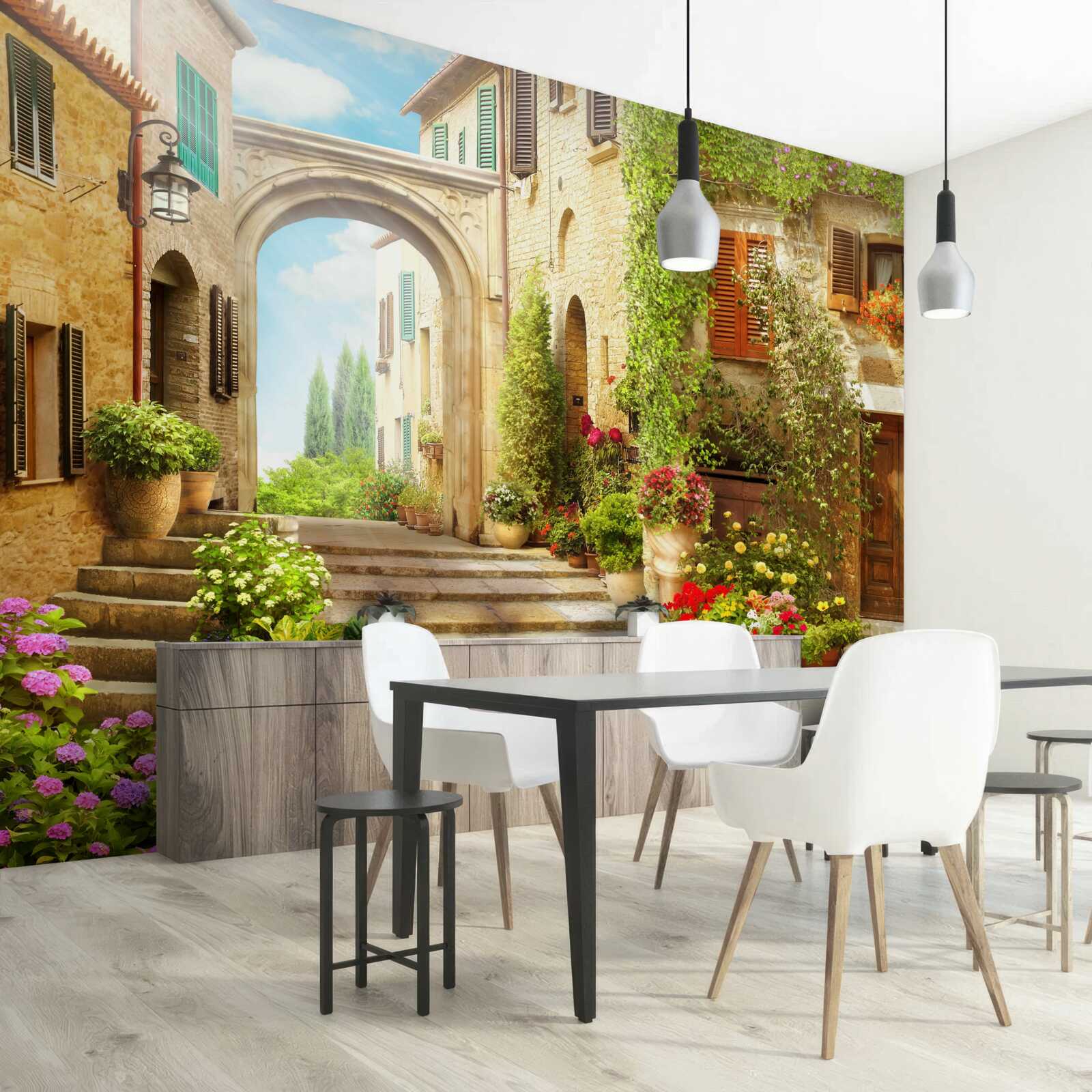 Fototapet colț de flori în stradă