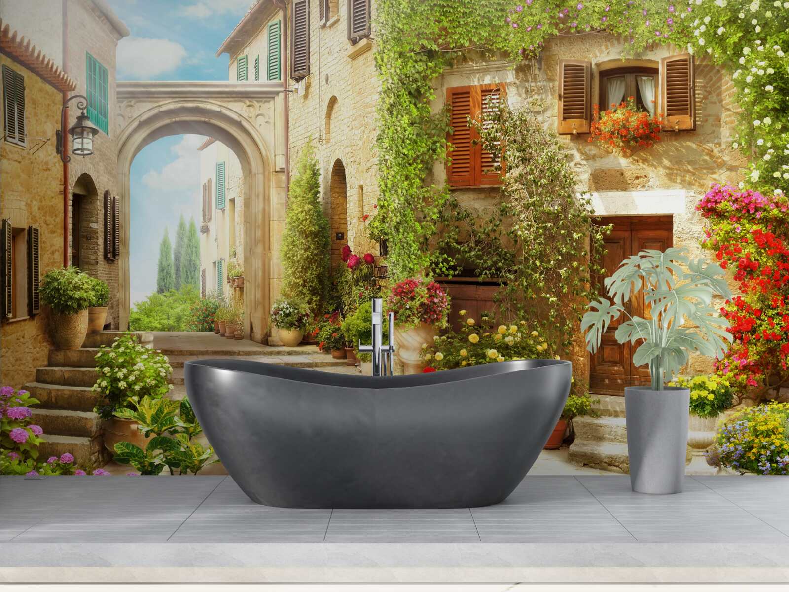 Fototapet colț de flori în stradă