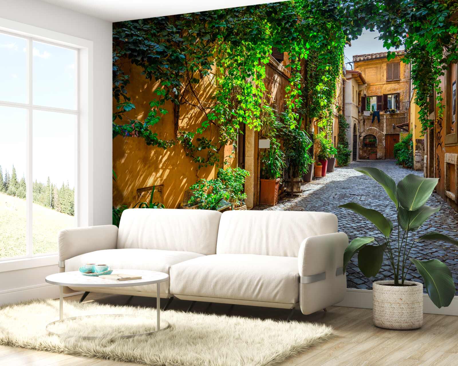 Fototapet Curtea italiană, înconjurată de verdeață, este plină de confort