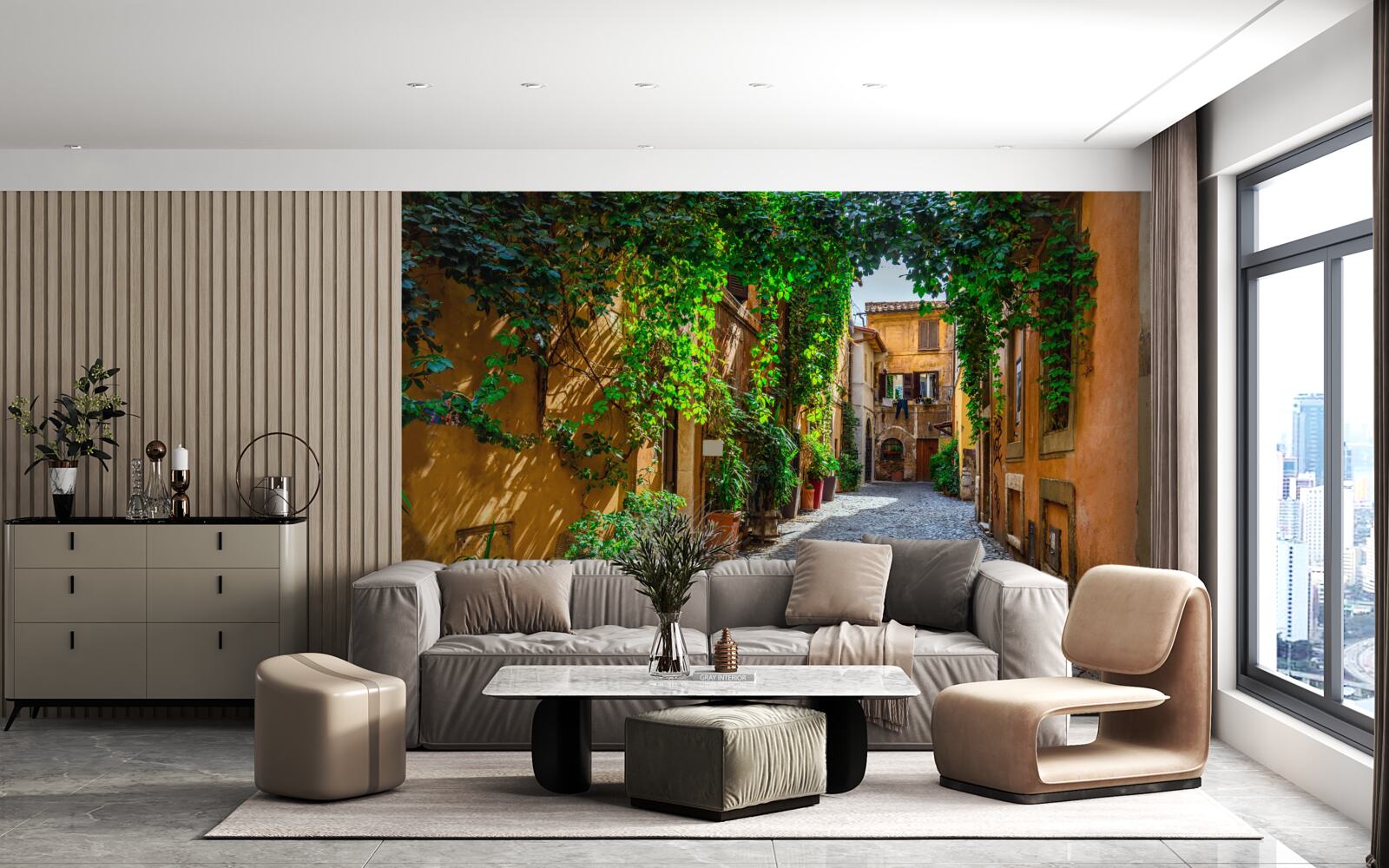 Fototapet Curtea italiană, înconjurată de verdeață, este plină de confort