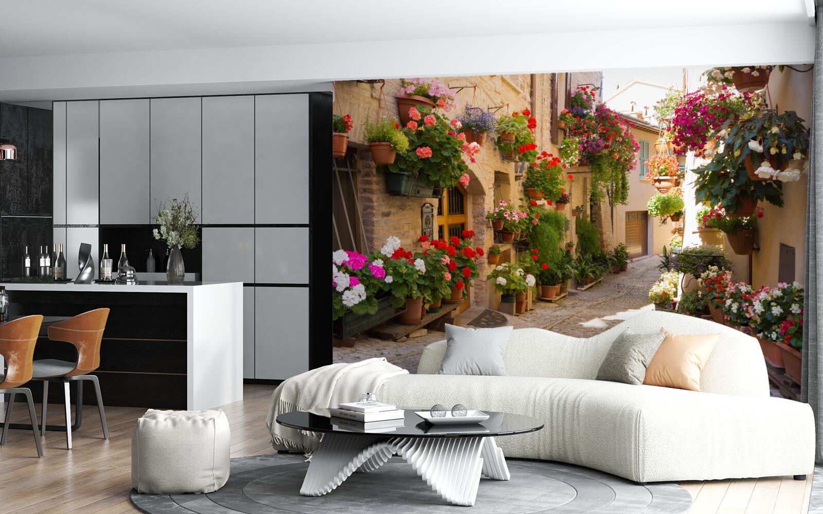 Fototapet flori naturale pe o stradă istorică