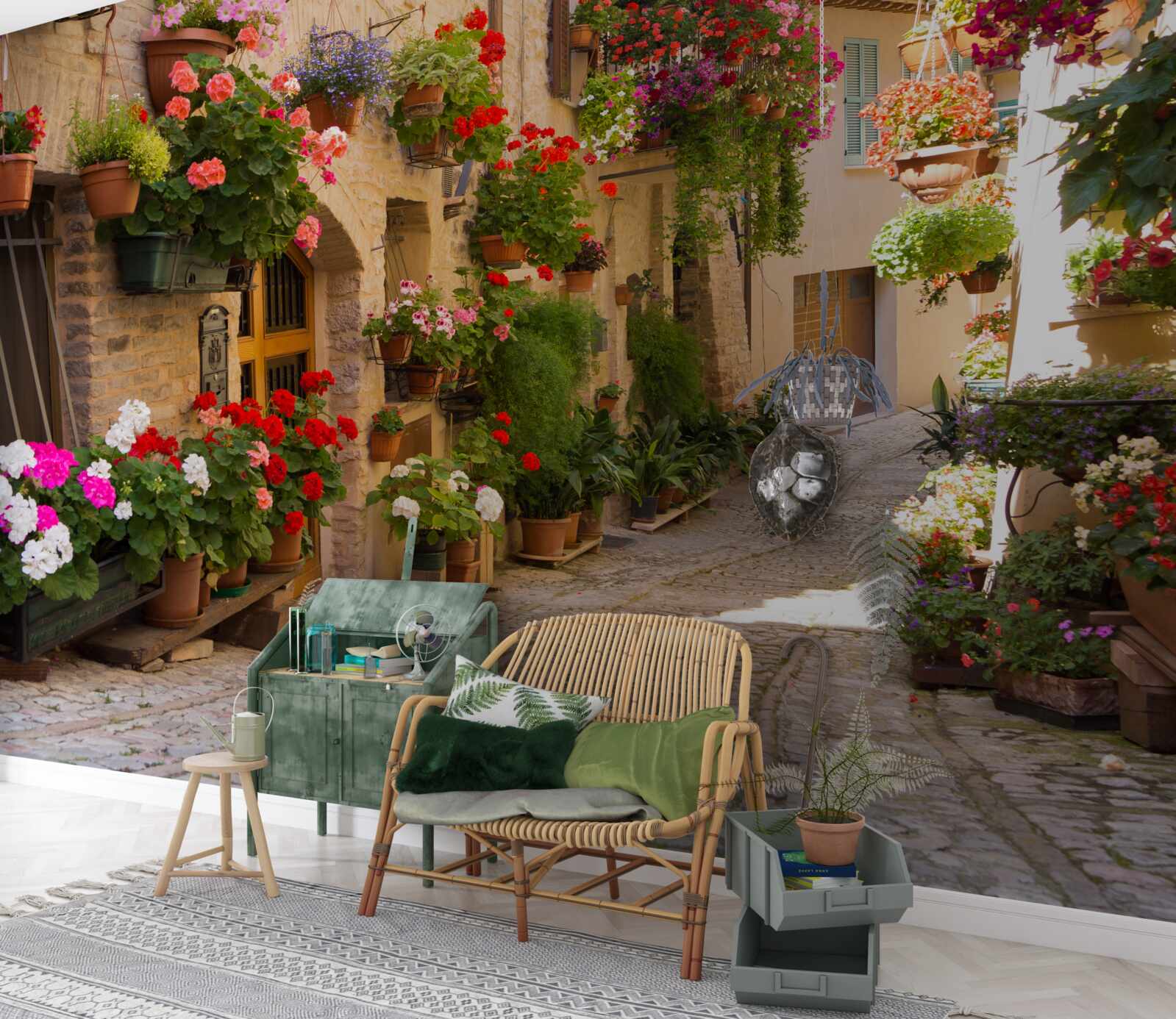 Fototapet flori naturale pe o stradă istorică