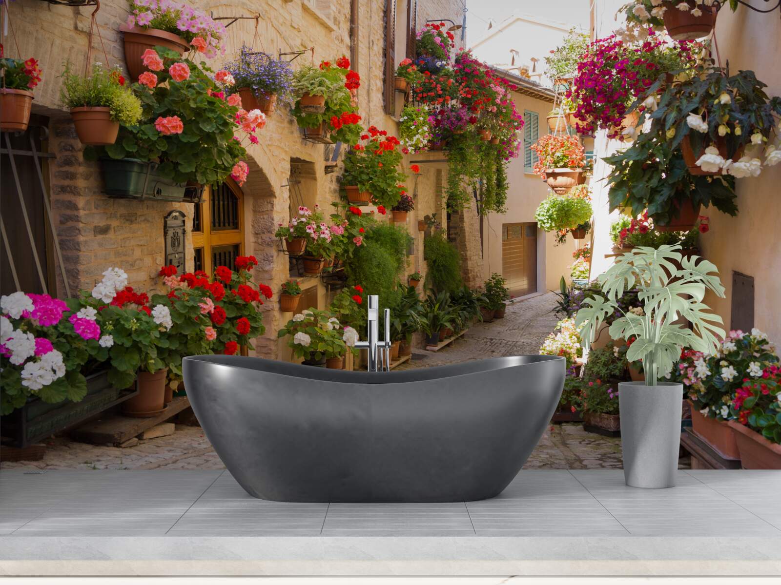 Fototapet flori naturale pe o stradă istorică