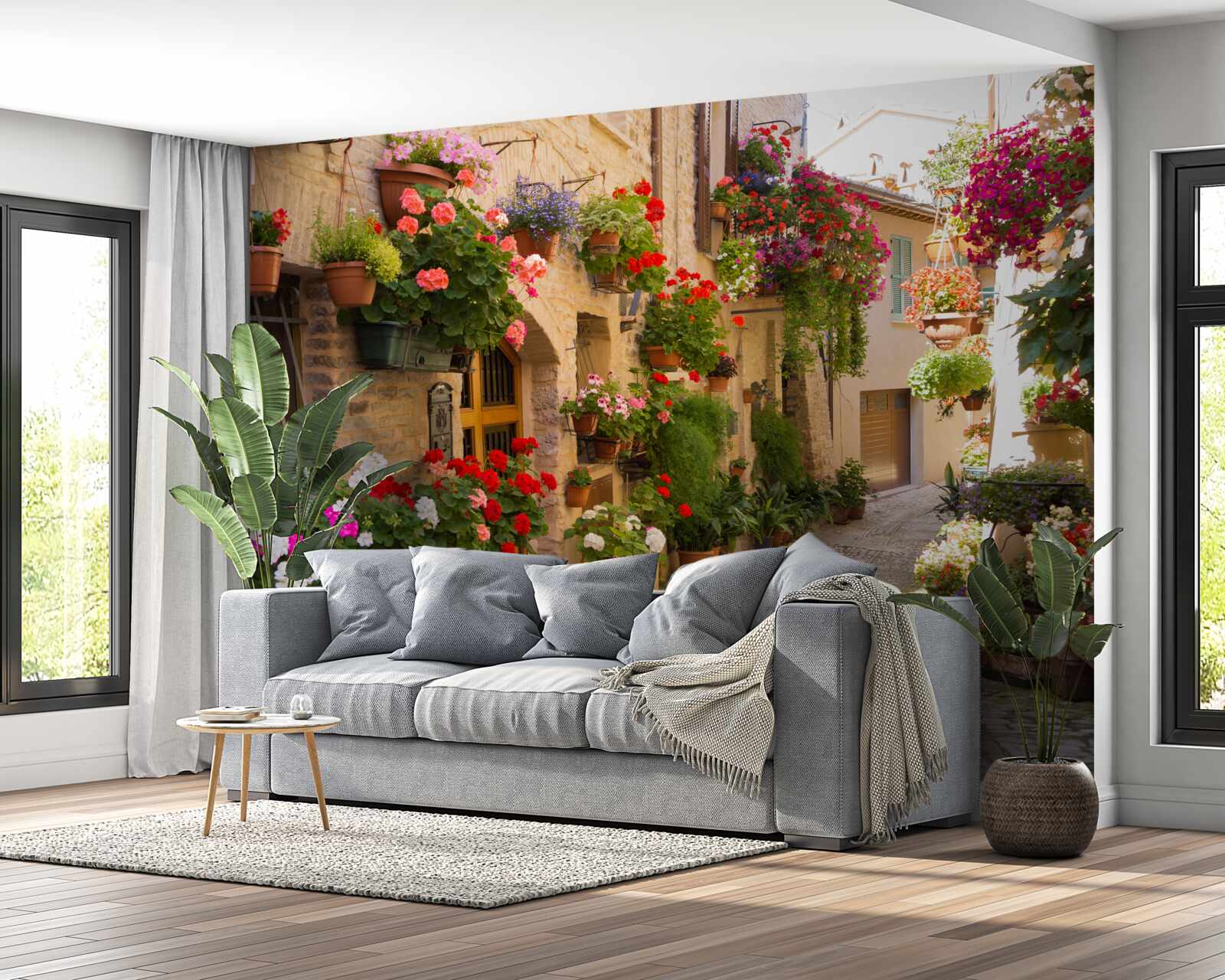 Fototapet flori naturale pe o stradă istorică