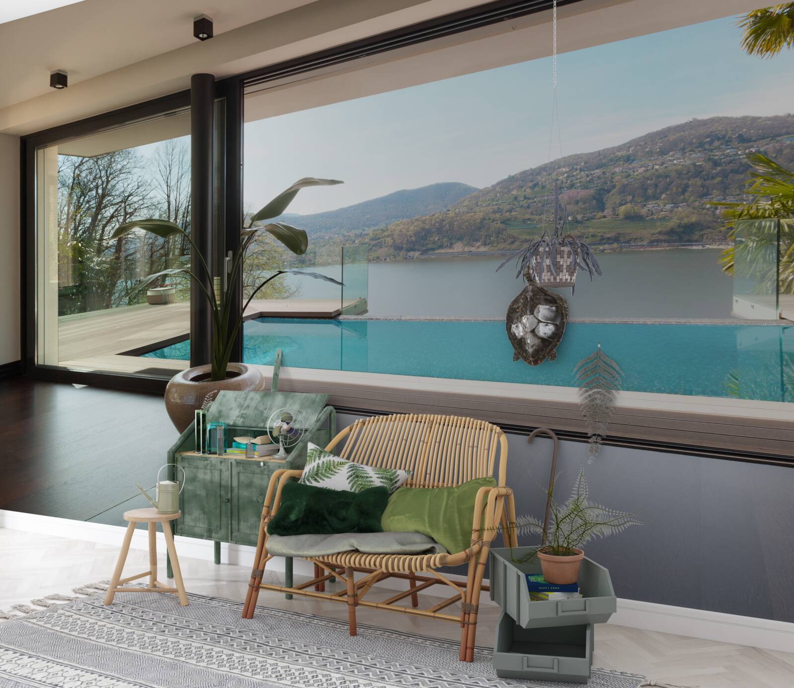 Fototapet piscină exclusivistă cu vedere panoramică la lanțul muntos