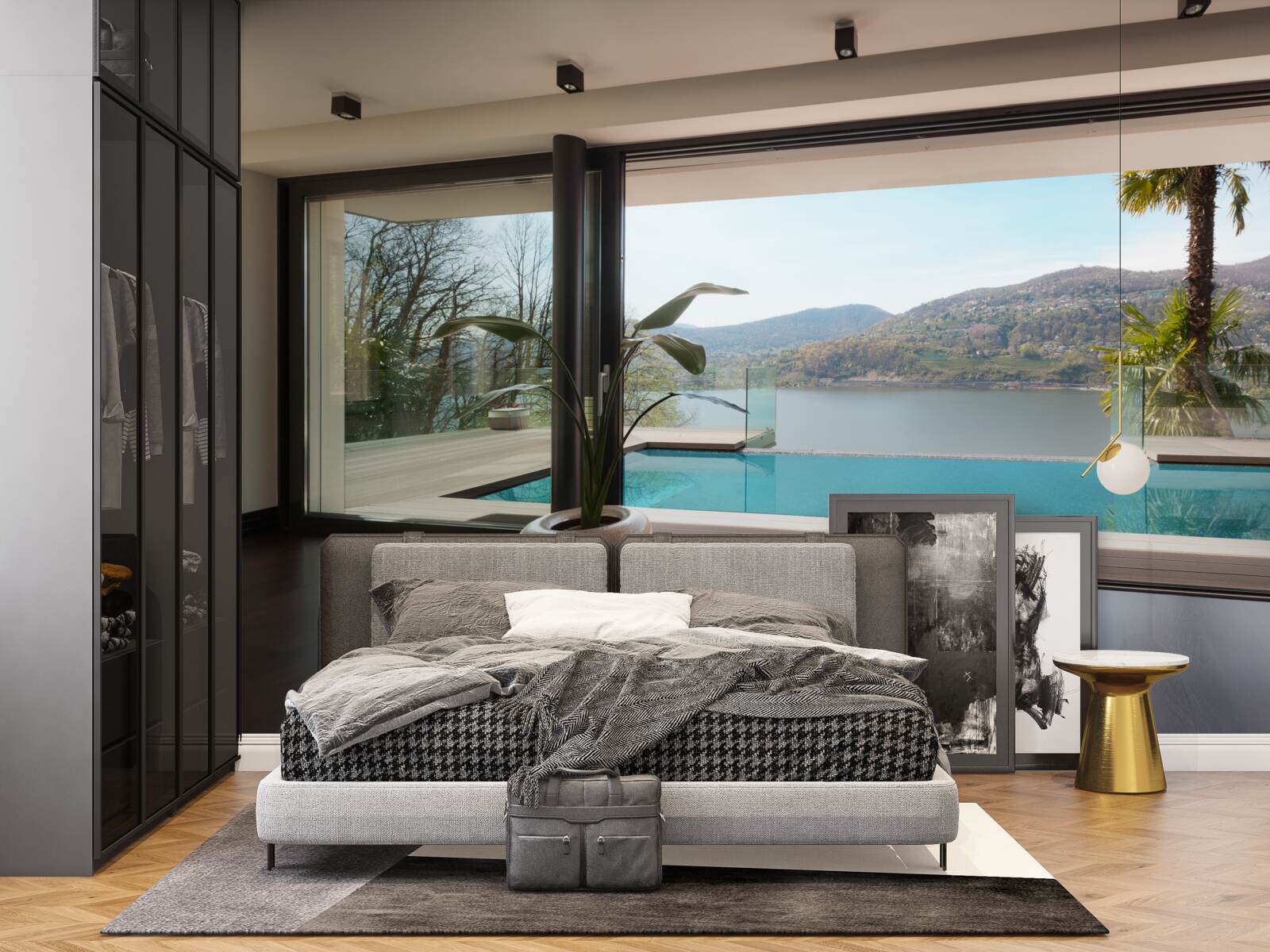 Fototapet piscină exclusivistă cu vedere panoramică la lanțul muntos