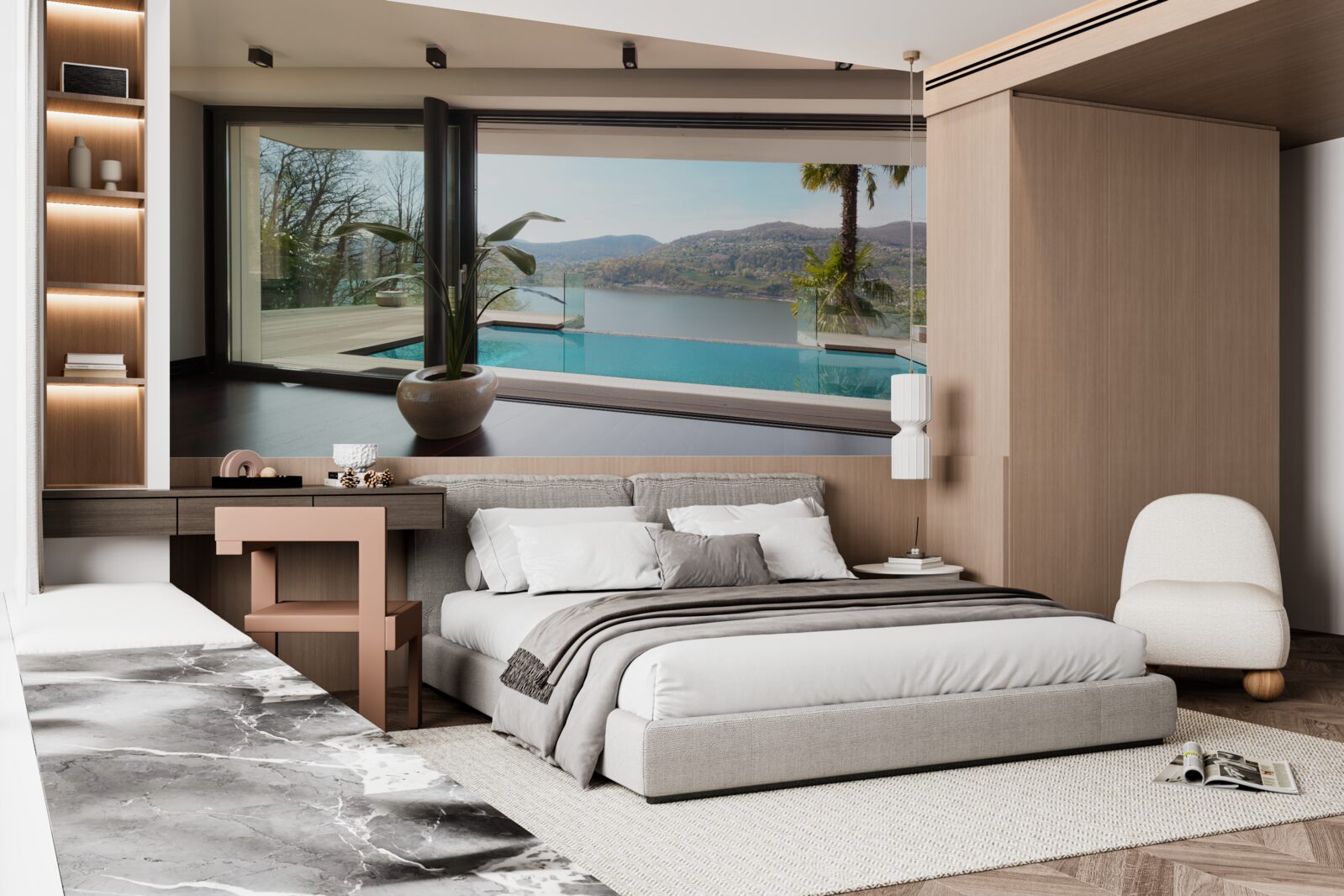 Fototapet piscină exclusivistă cu vedere panoramică la lanțul muntos