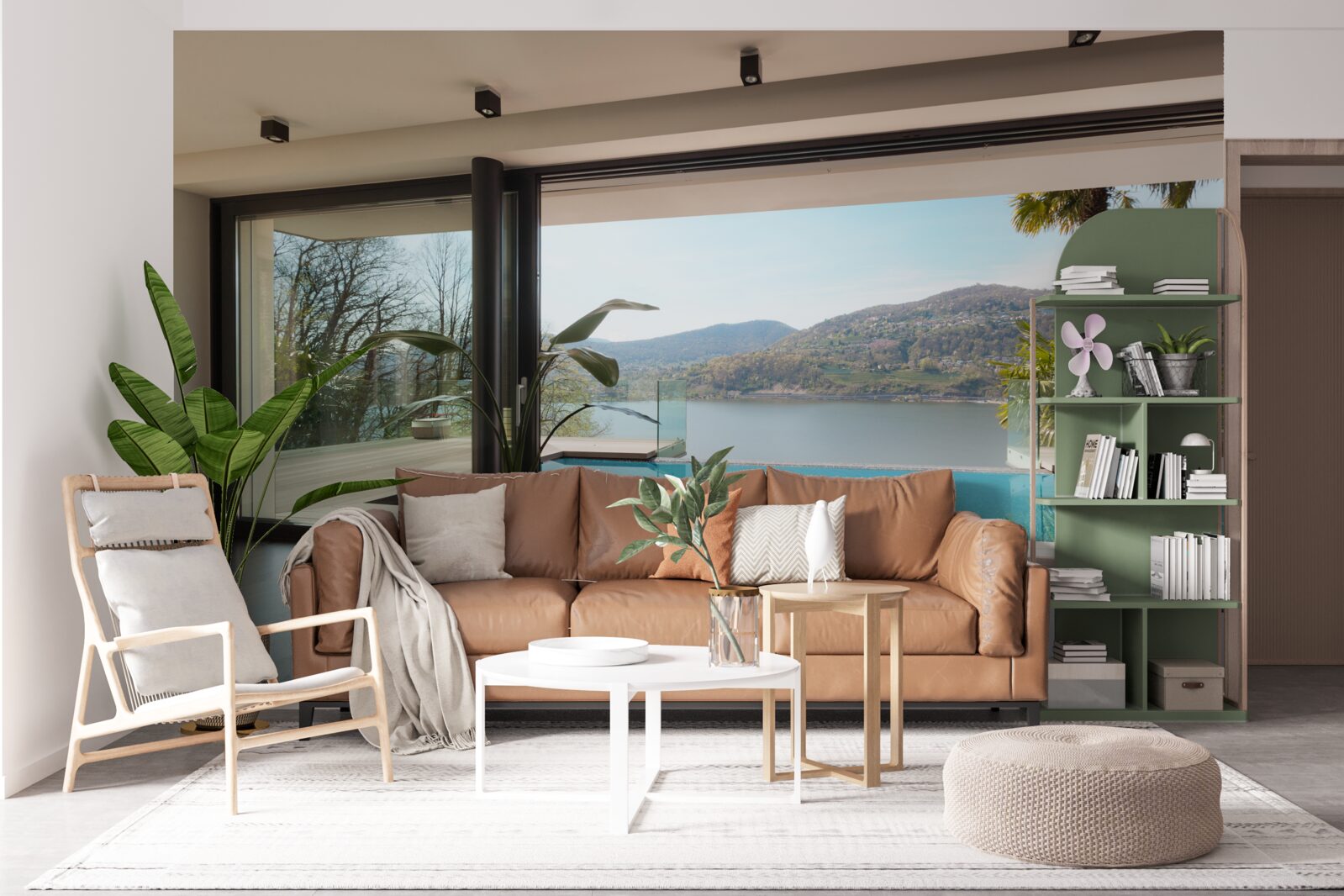 Fototapet piscină exclusivistă cu vedere panoramică la lanțul muntos