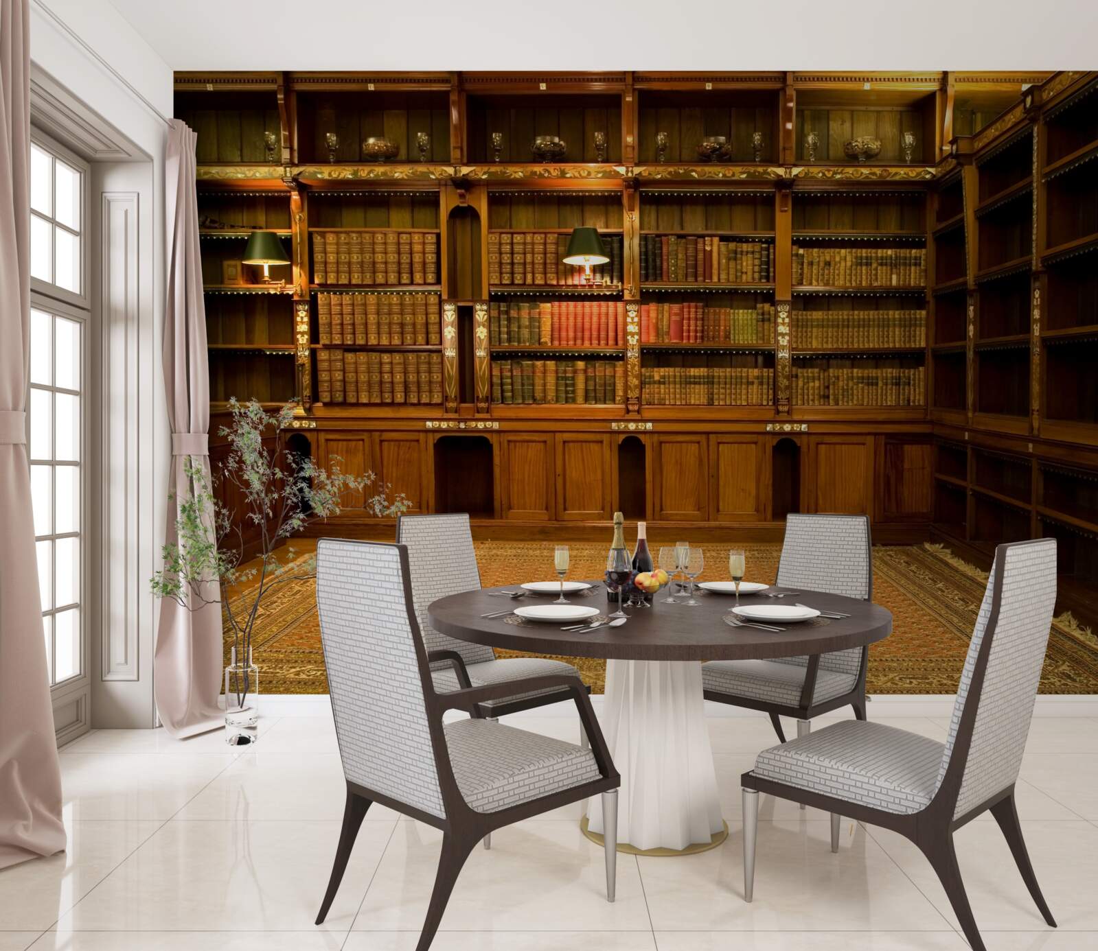 Fototapet bibliotecă plină de cărți vechi