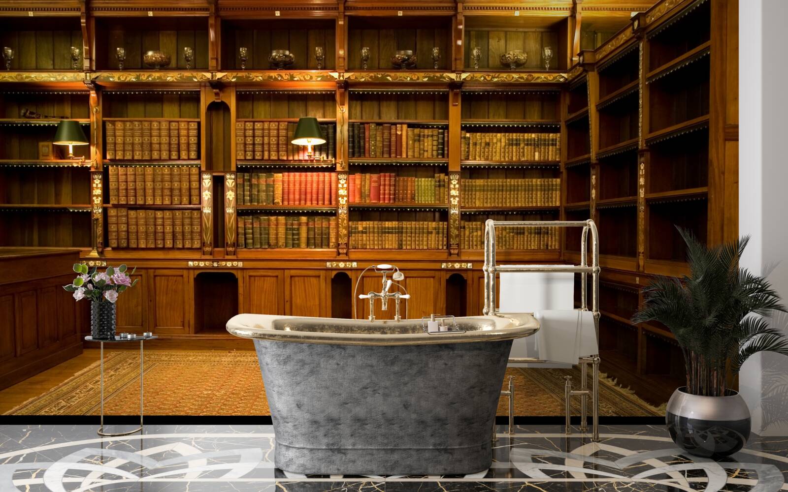 Fototapet bibliotecă plină de cărți vechi