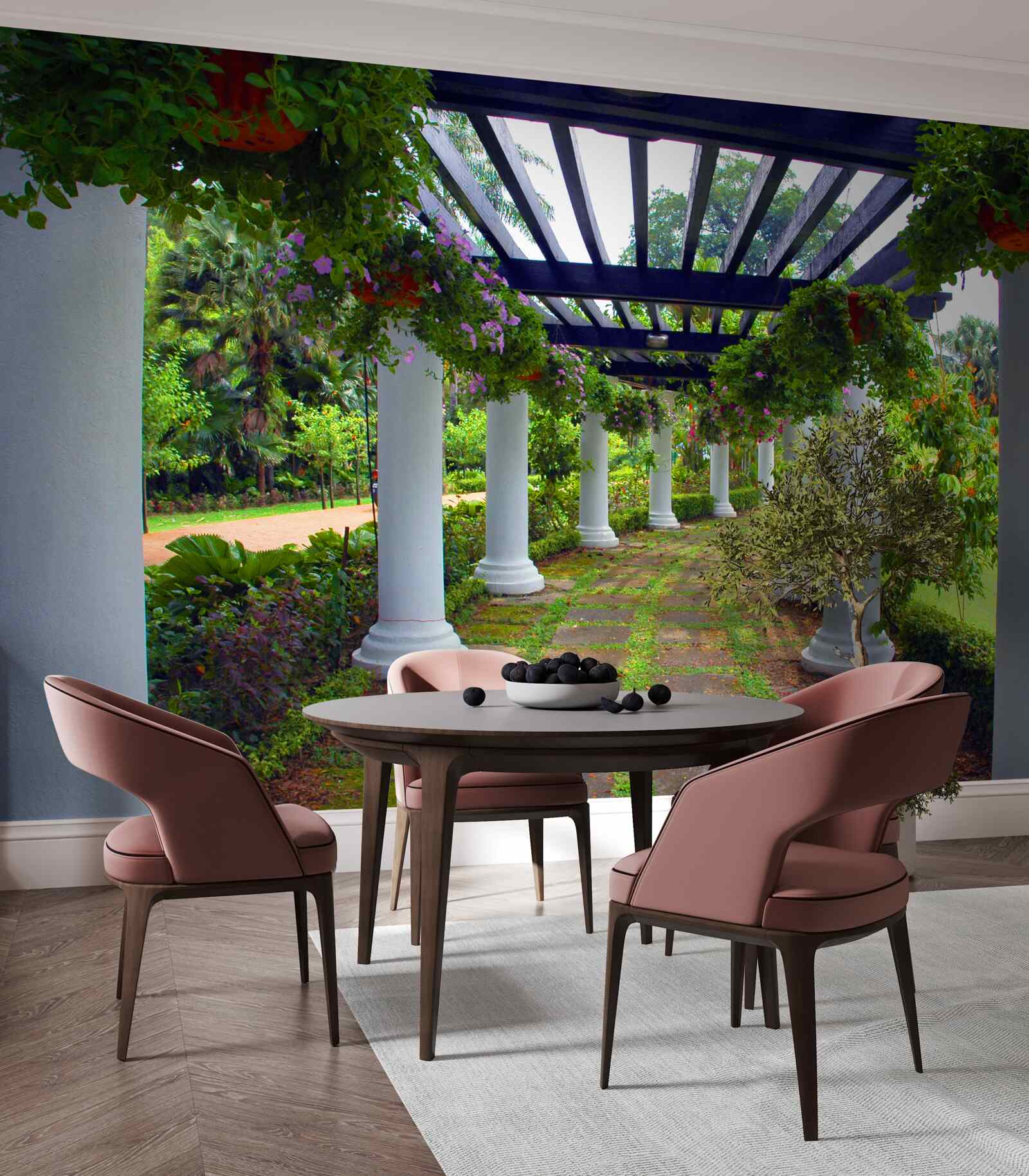 Fototapet coloane de beton alb în grădină