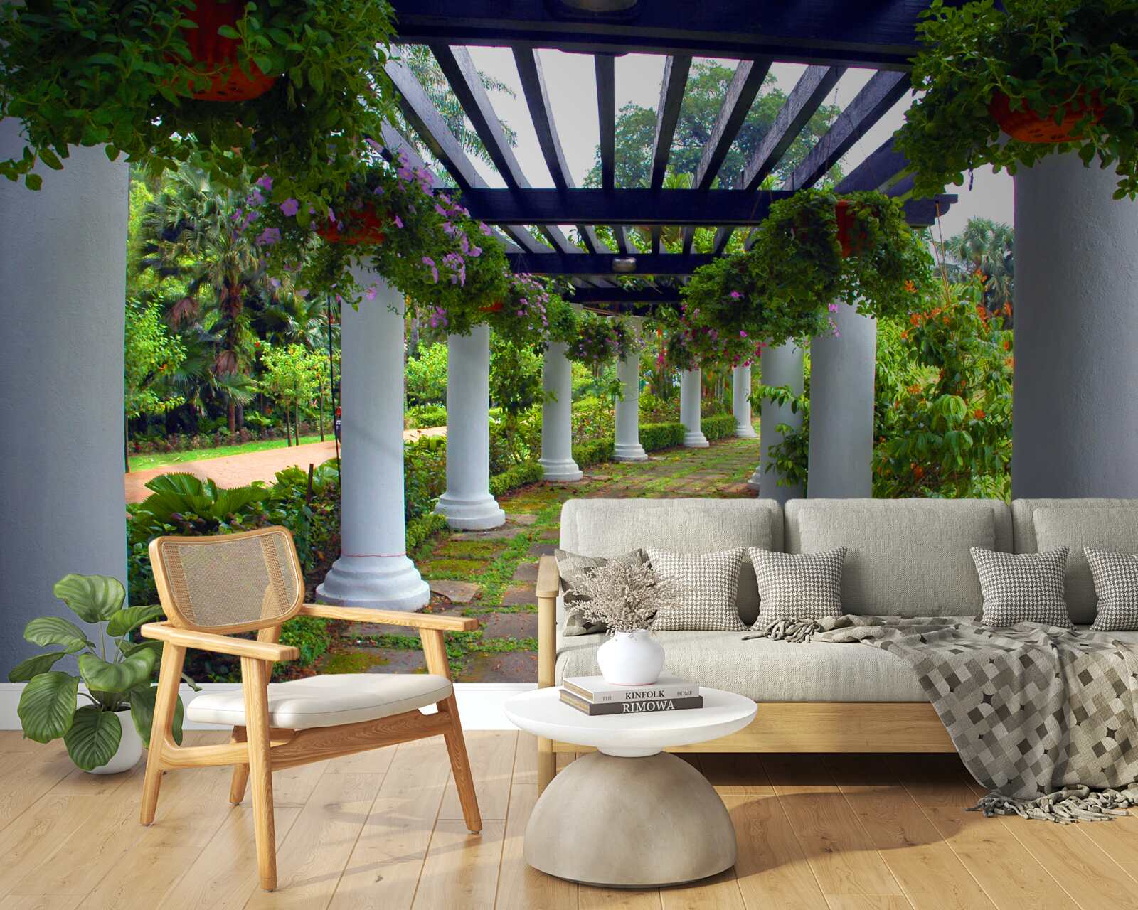 Fototapet coloane de beton alb în grădină