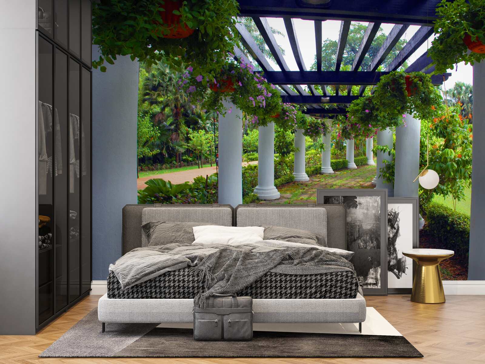 Fototapet coloane de beton alb în grădină