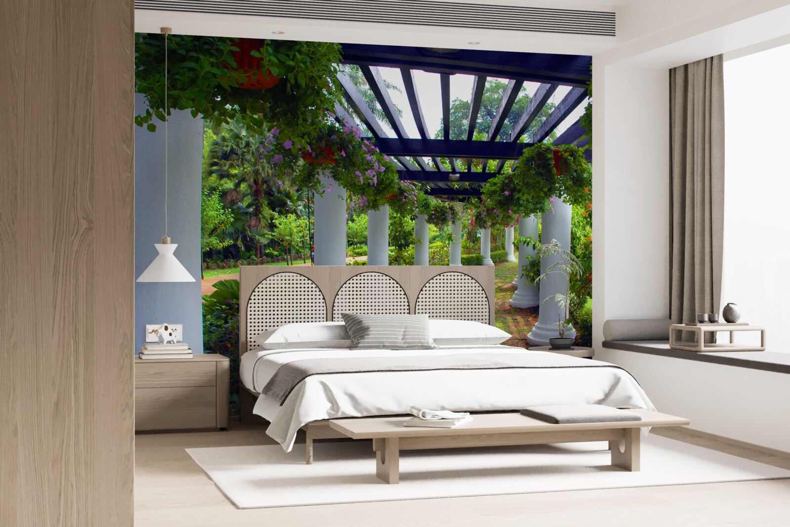 Fototapet coloane de beton alb în grădină