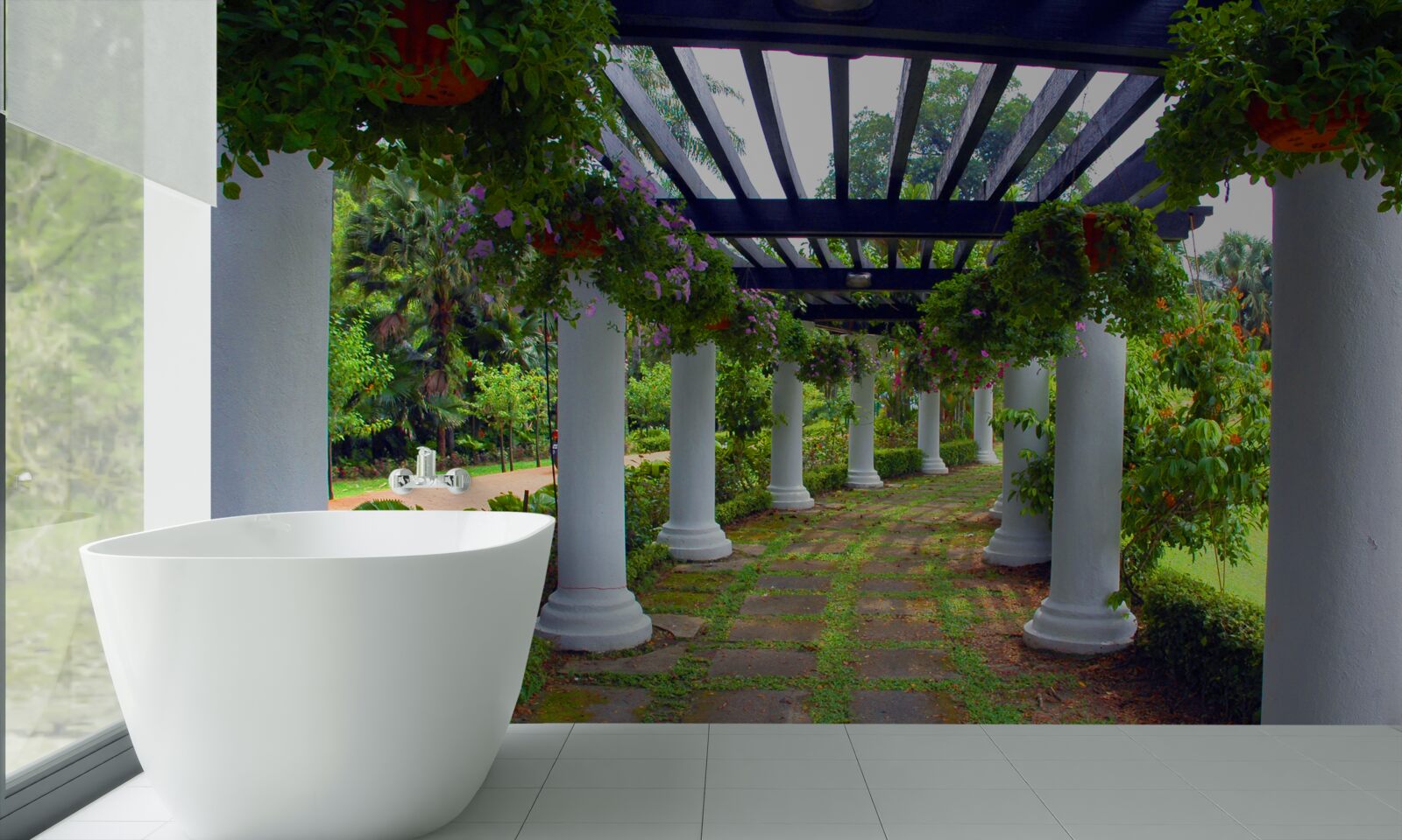 Fototapet coloane de beton alb în grădină