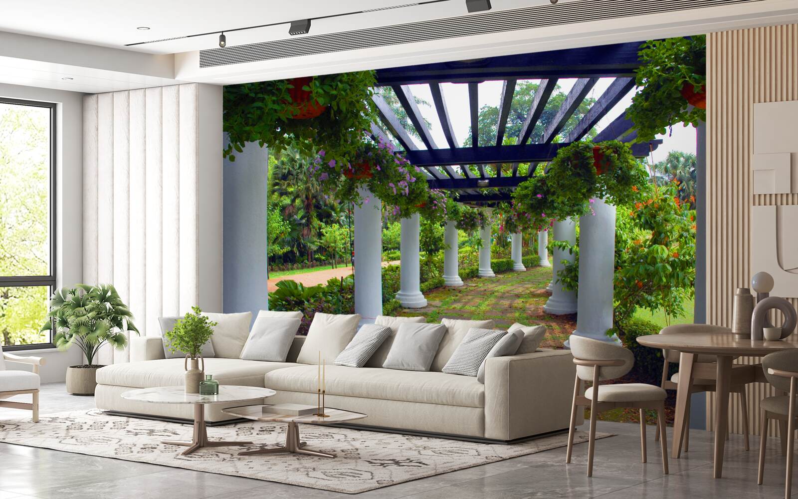 Fototapet coloane de beton alb în grădină