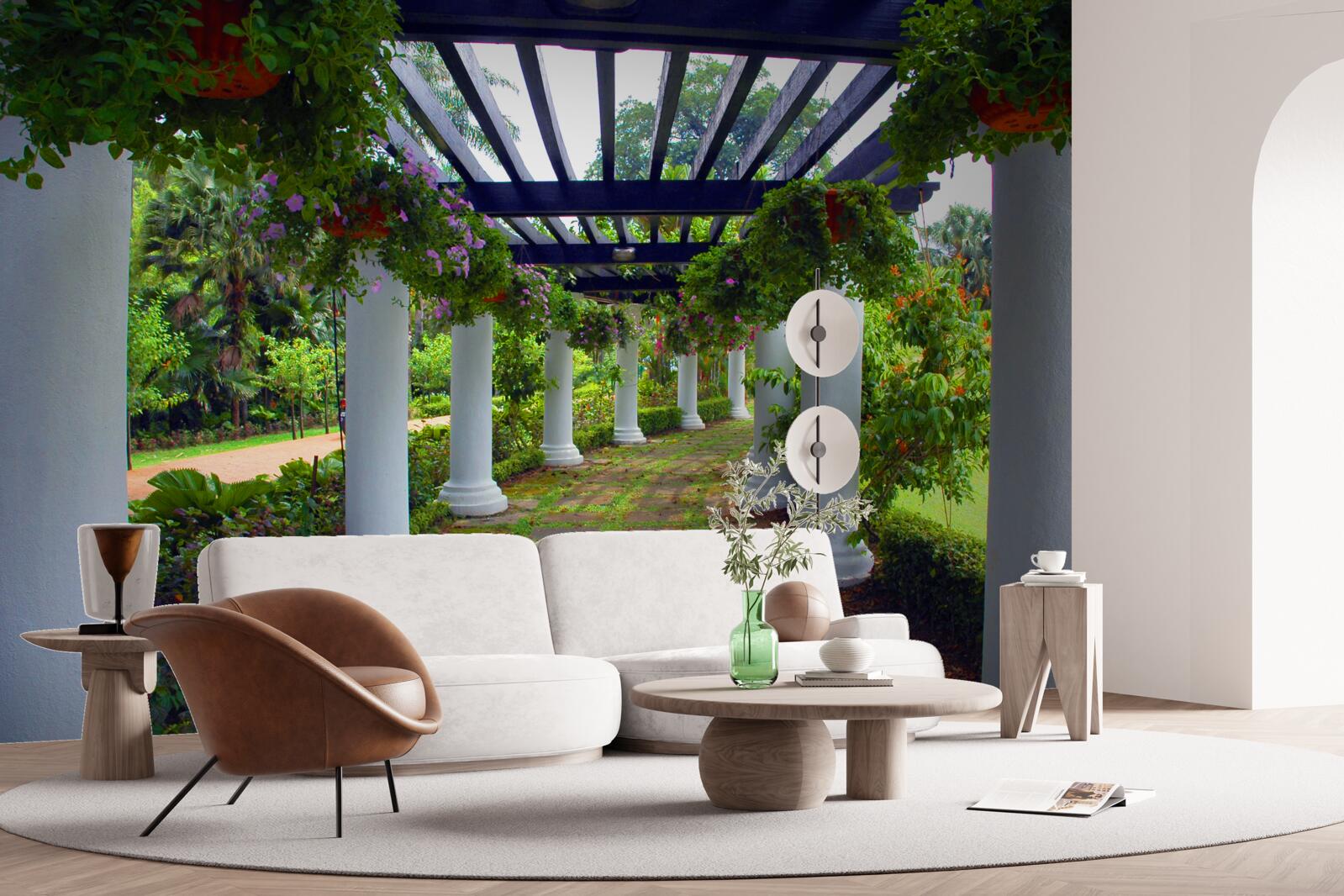 Fototapet coloane de beton alb în grădină