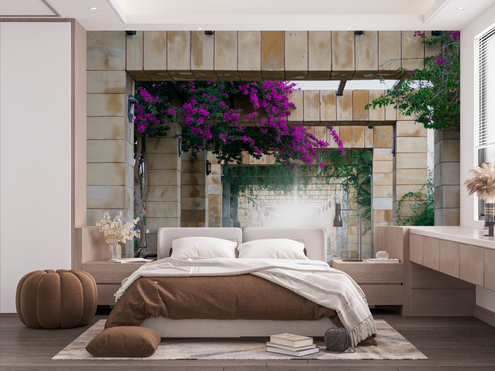 Fototapet arc dreptunghiular din piatră, decorat cu flori