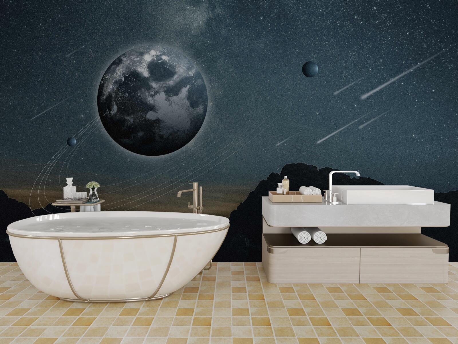 Fototapet ploaie de meteoriți și satelit terestru