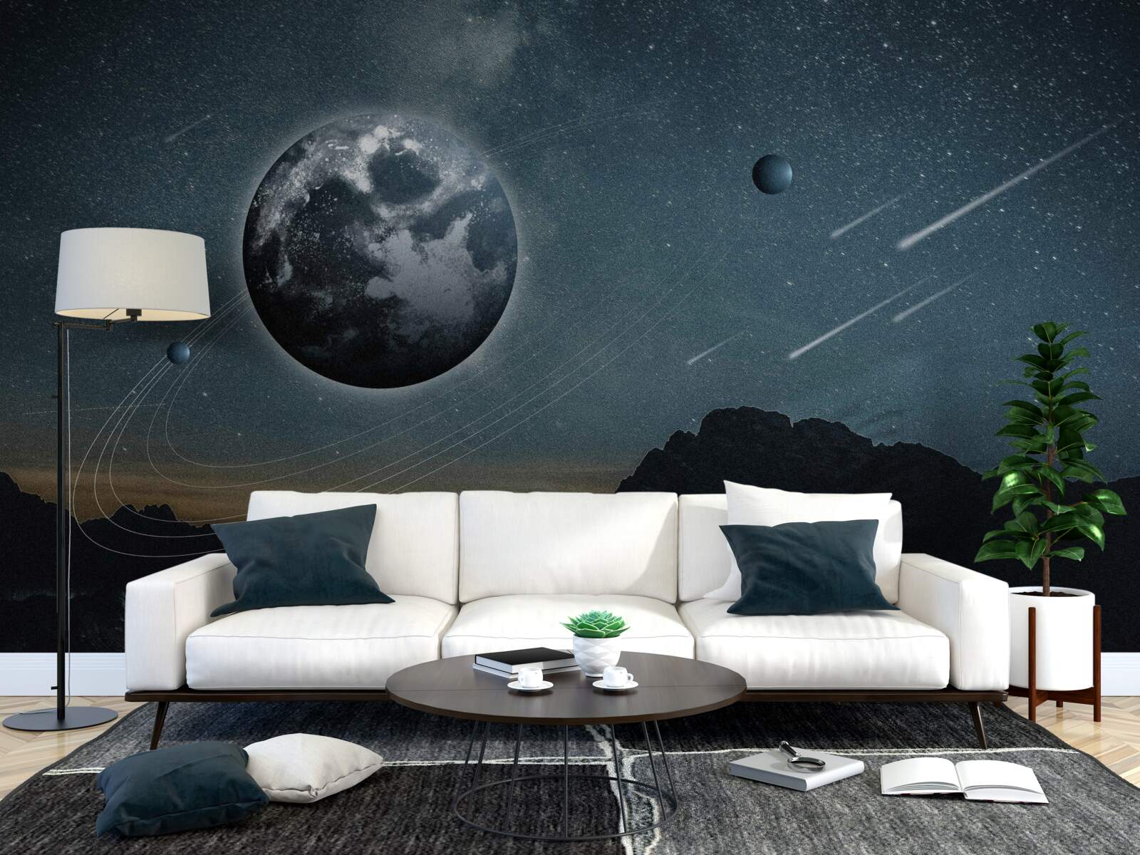 Fototapet ploaie de meteoriți și satelit terestru