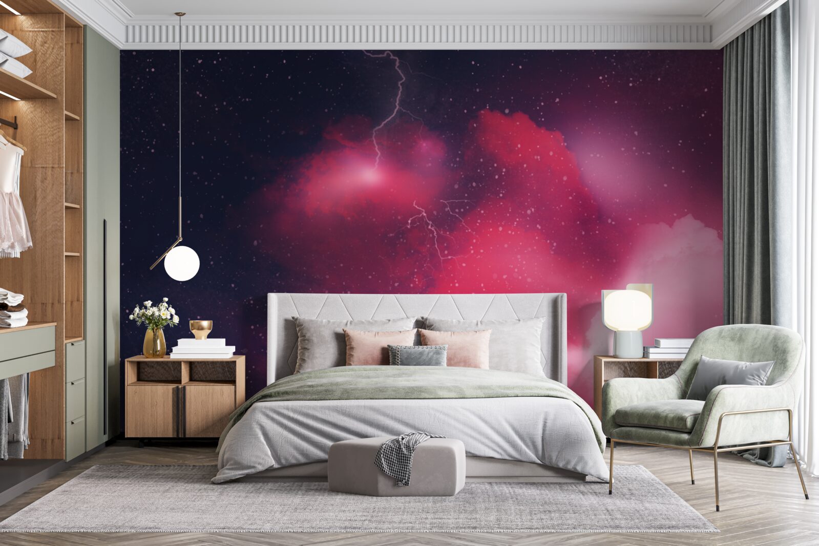 Fototapet fulgere de tunet în spațiul cărămiziu