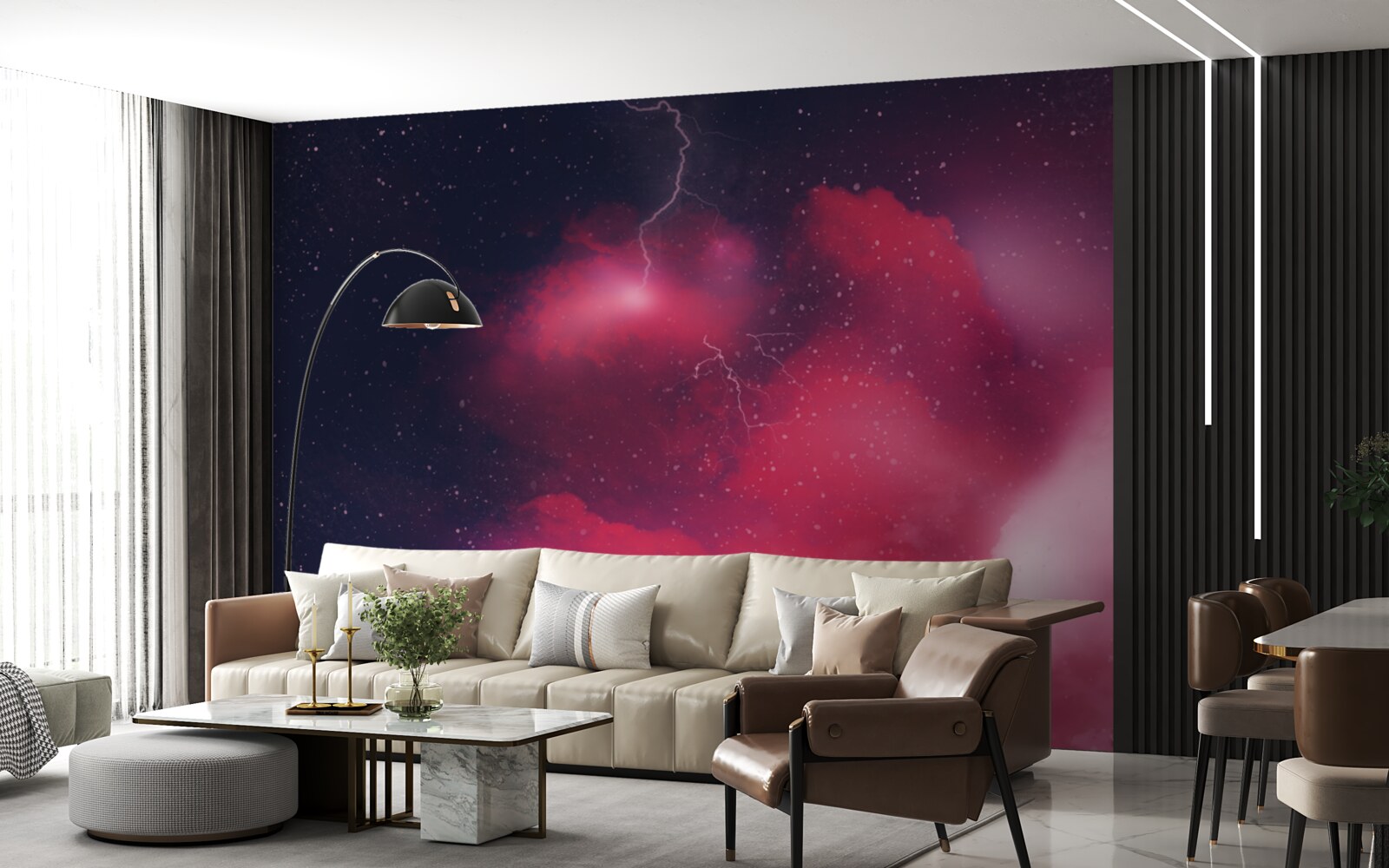 Fototapet fulgere de tunet în spațiul cărămiziu