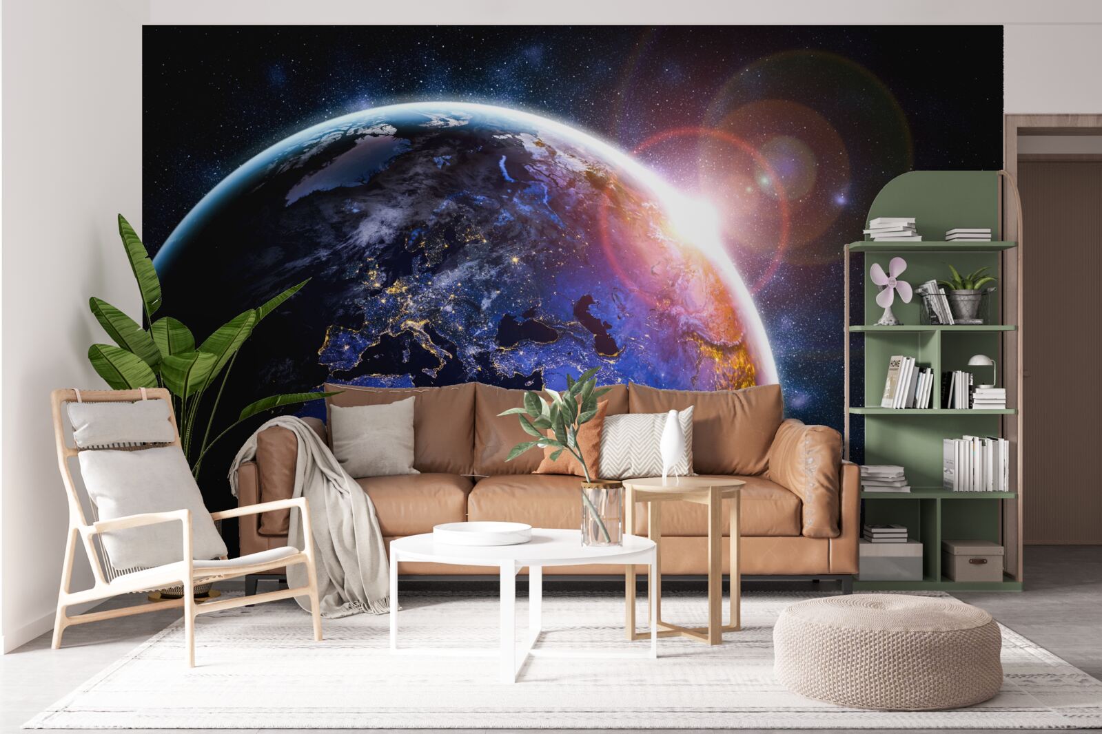 Fototapet soarele apune în lumina sa strălucitoare deasupra planetei