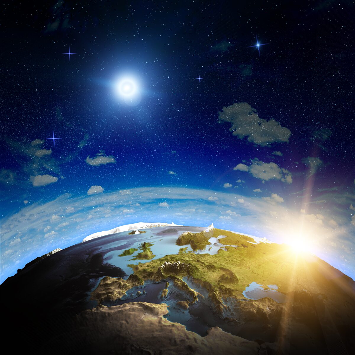 Fototapet soarele răsare deasupra planetei