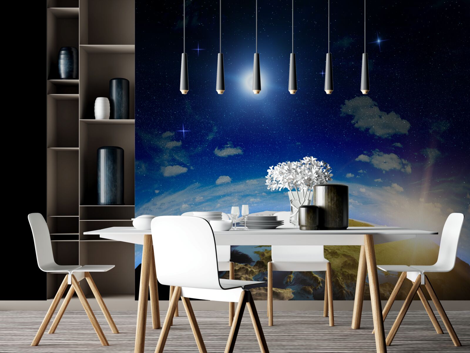 Fototapet soarele răsare deasupra planetei