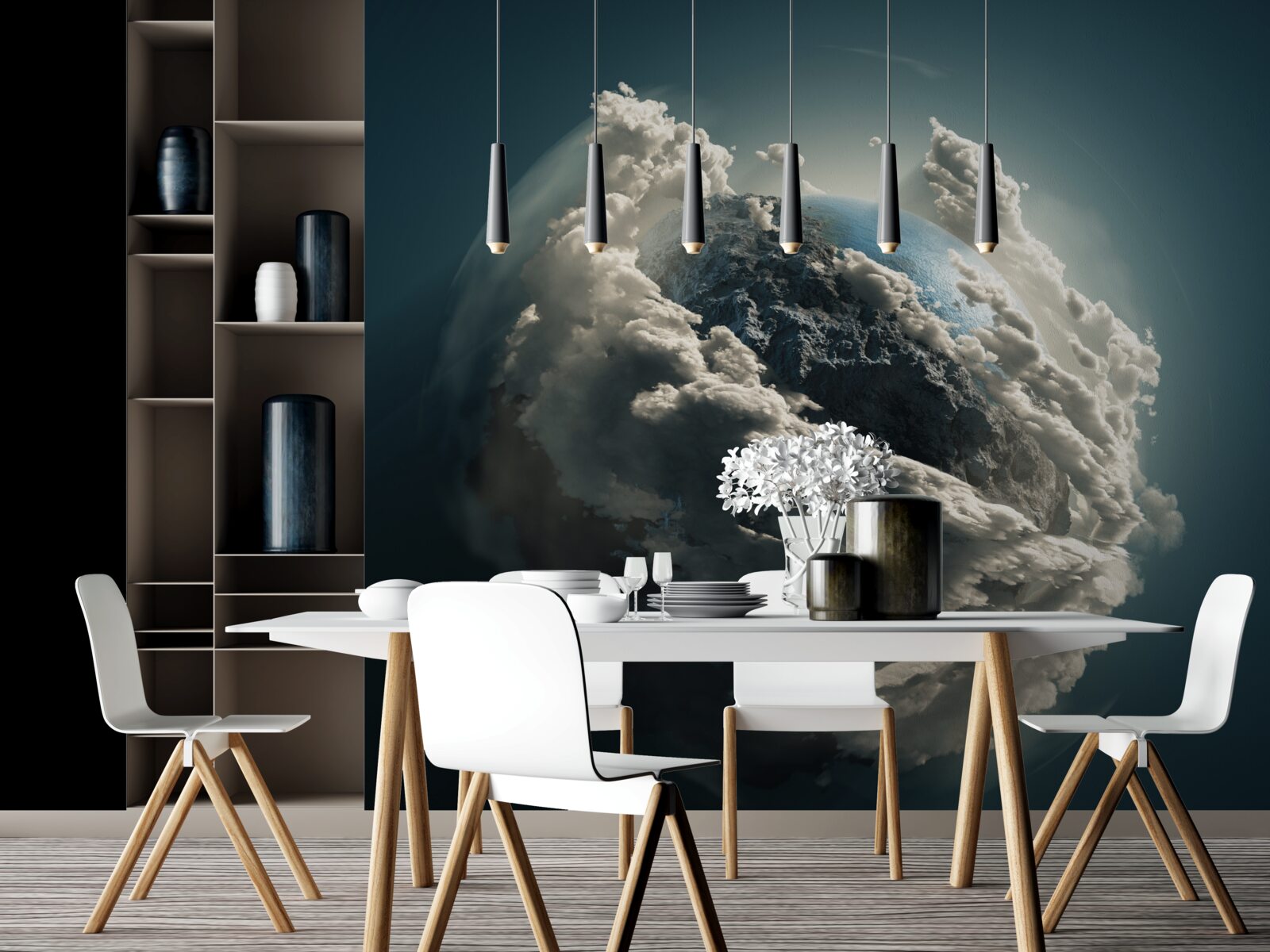 Fototapet norii densi se despart, dezvăluind o priveliște a solului