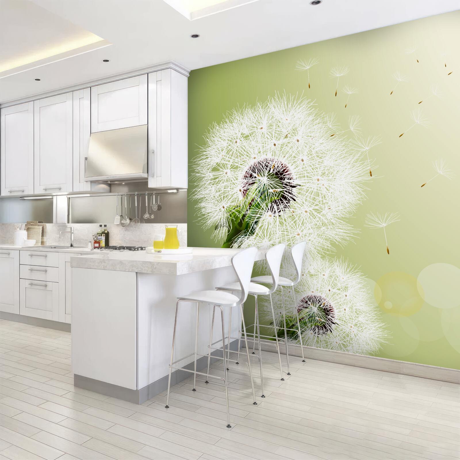 Fototapet păpădie albă care zboară în aer