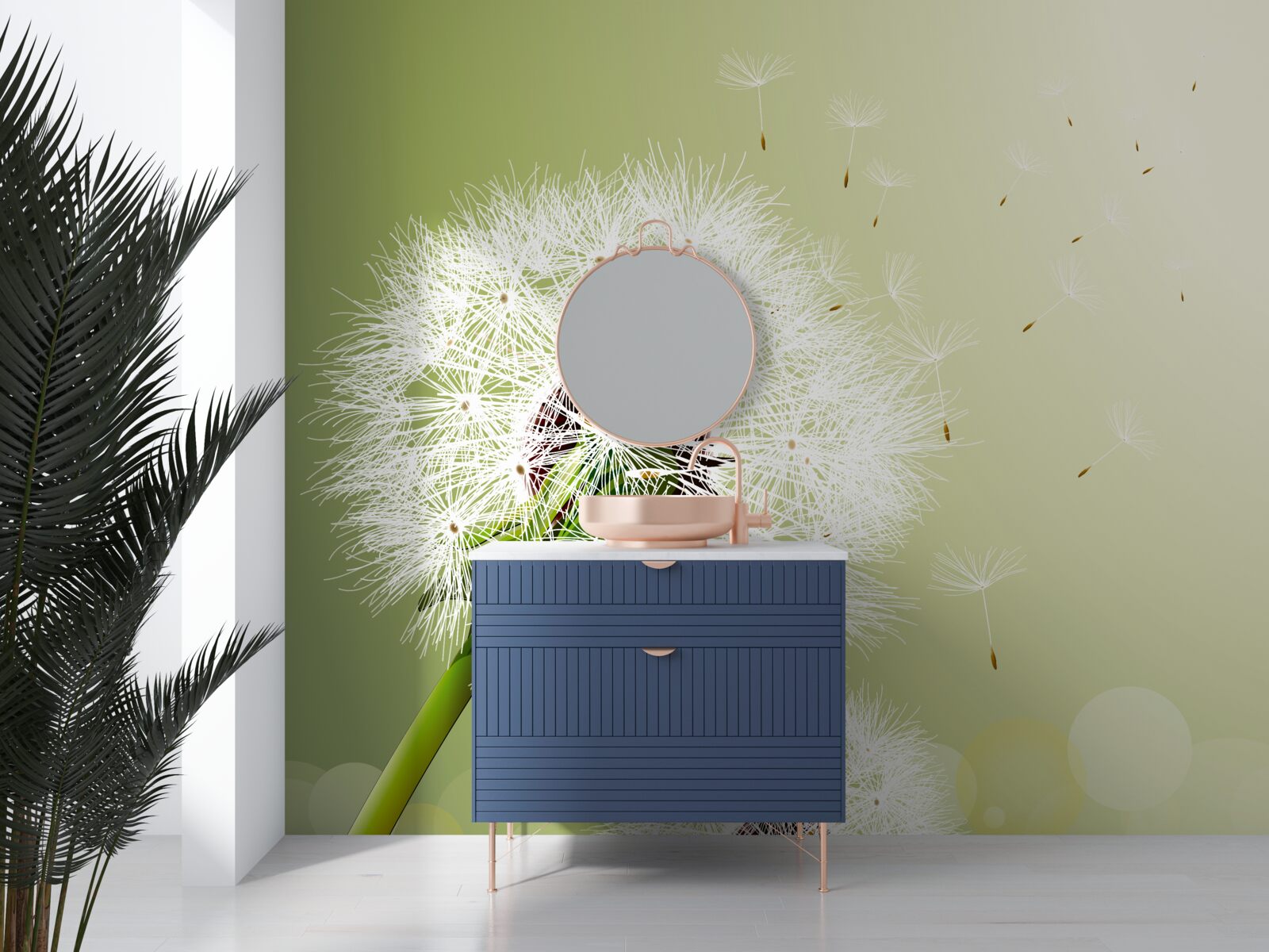 Fototapet păpădie albă care zboară în aer