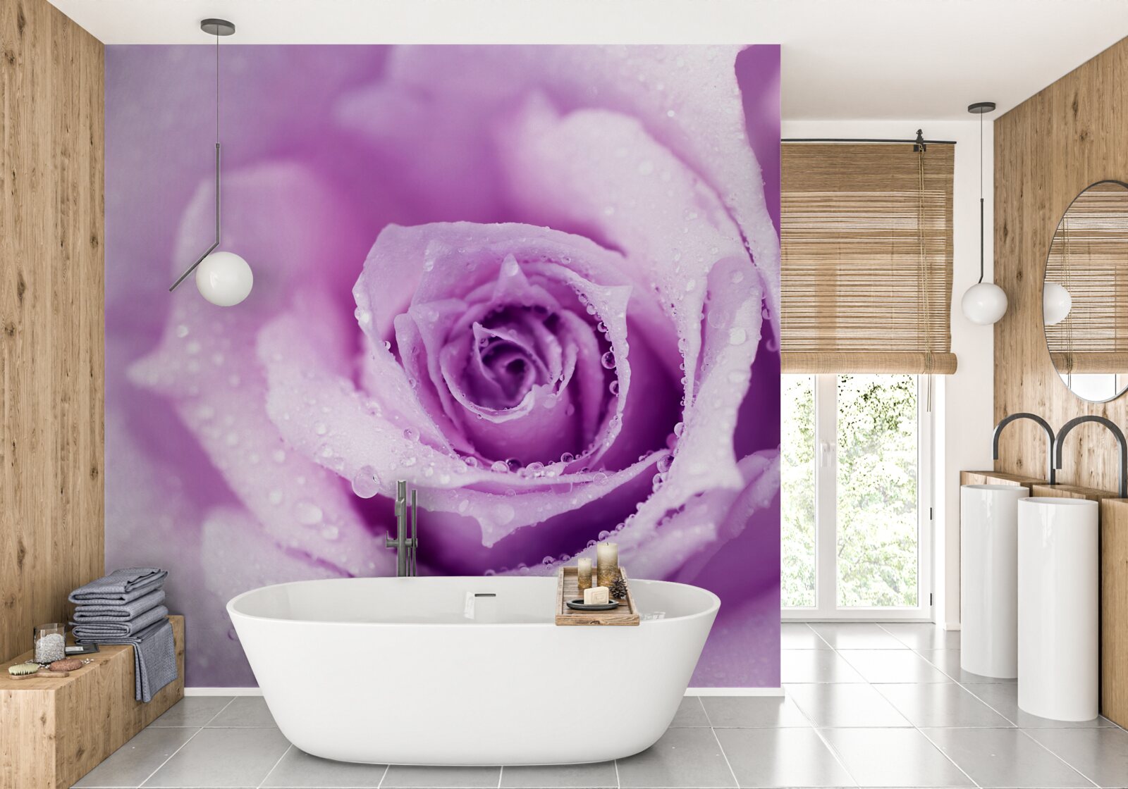 Fototapet trandafir cu o nuanță de liliac după ploaie