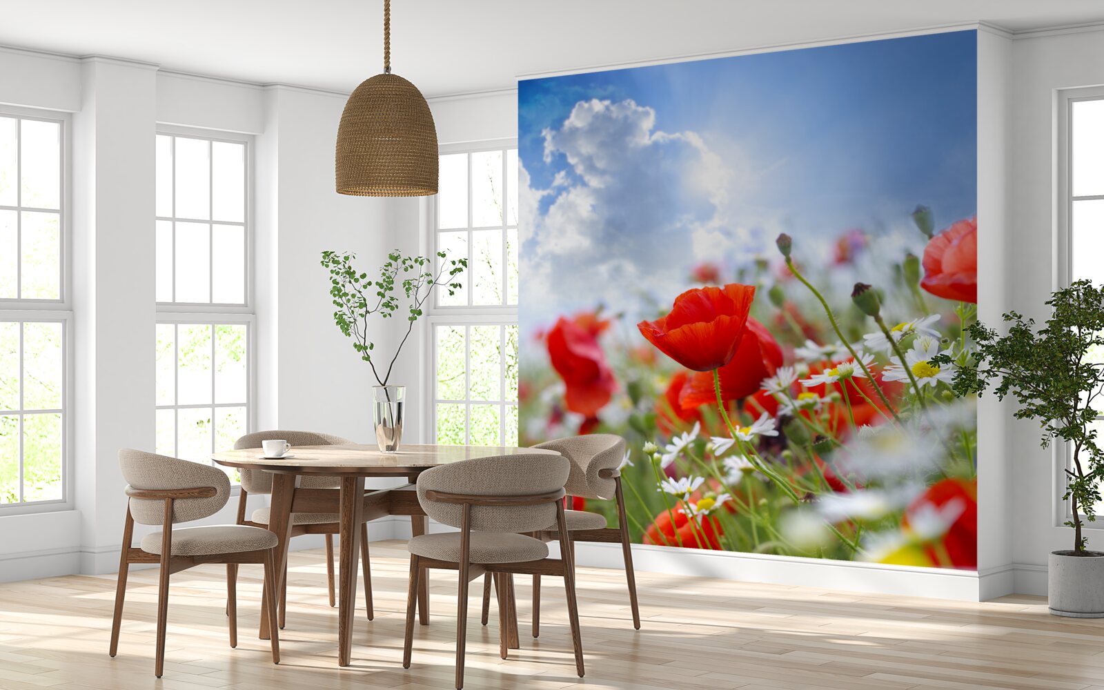 Fototapet flori de câmp cu maci strălucitori