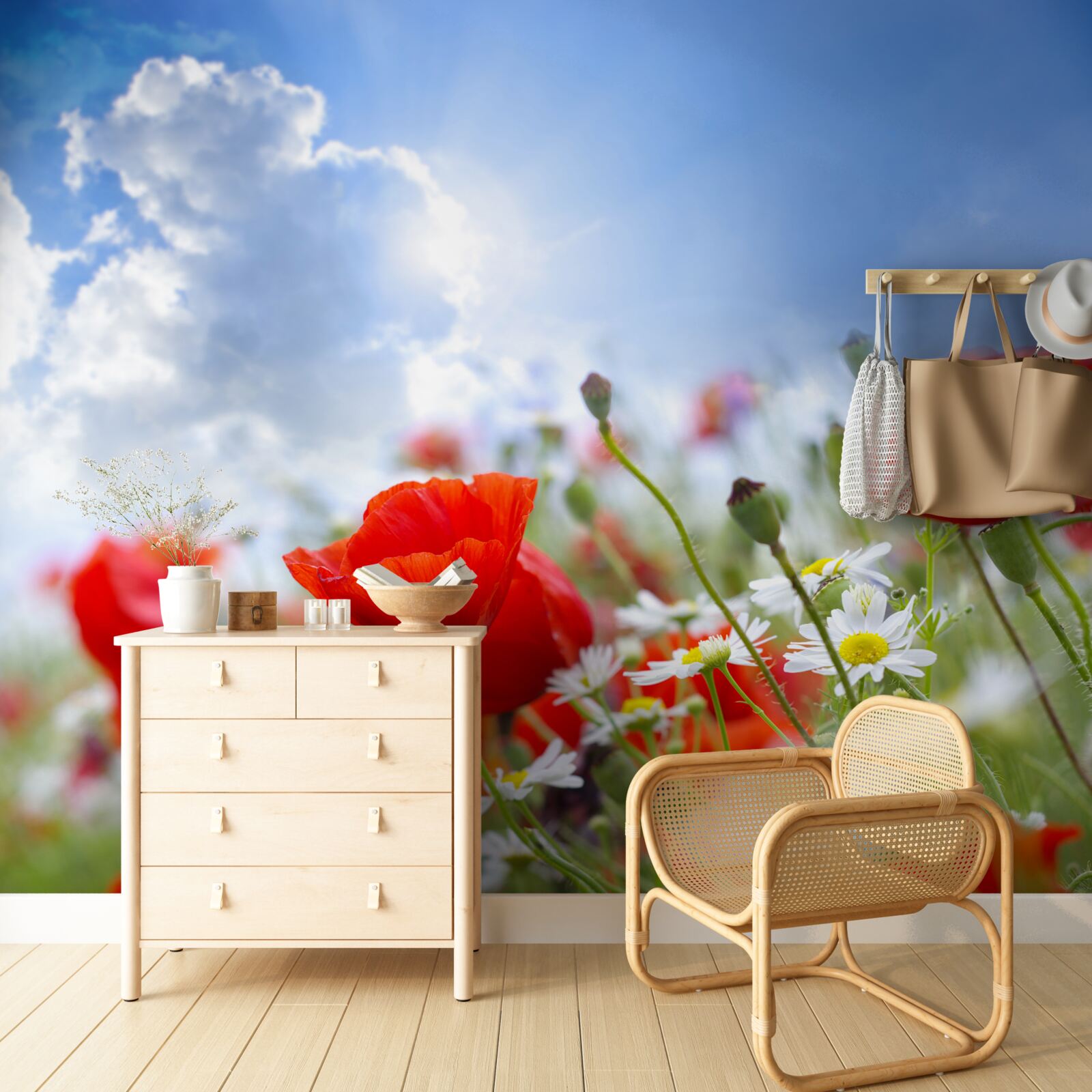 Fototapet flori de câmp cu maci strălucitori