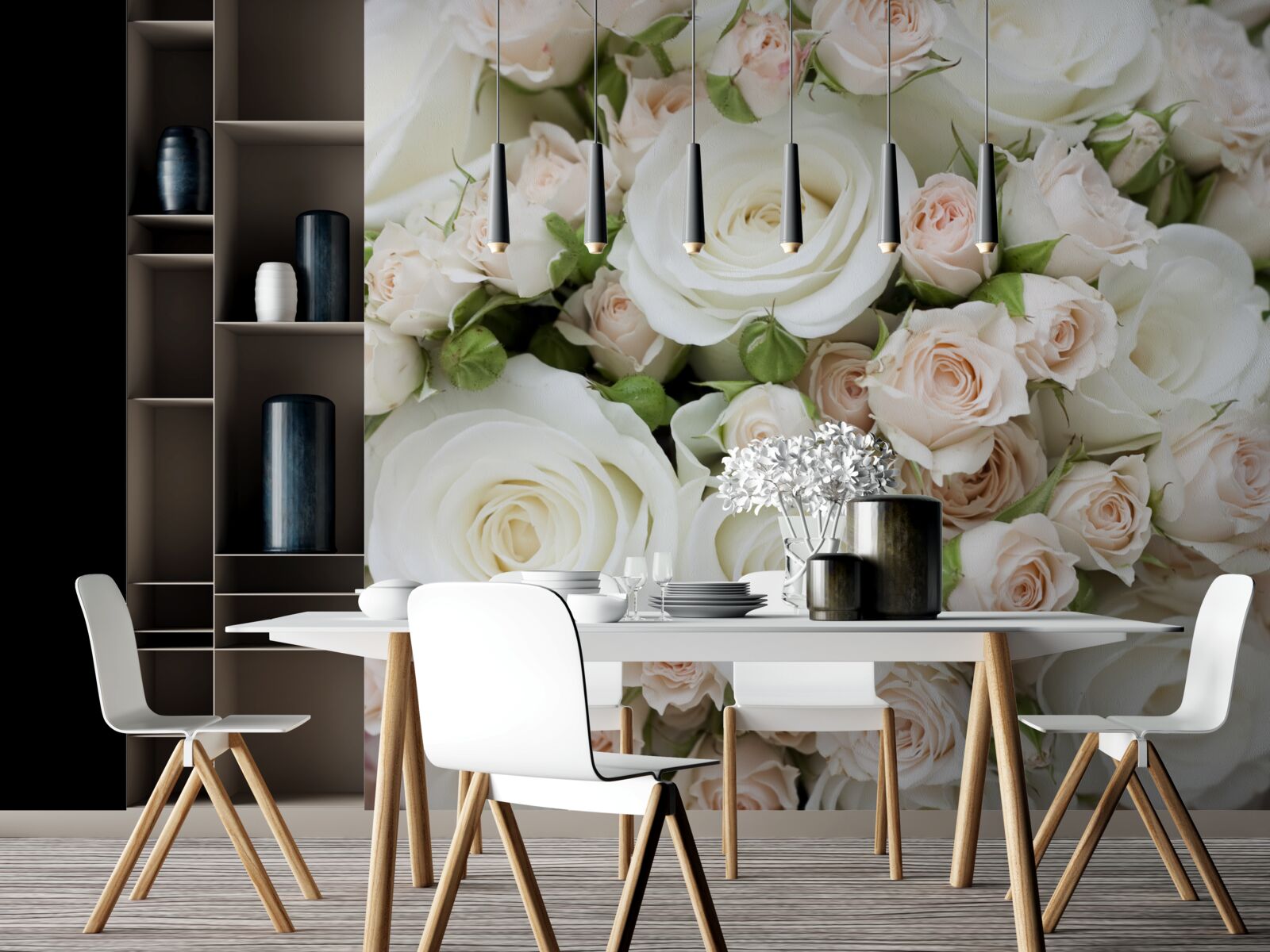 Fototapet buchetul conține trandafiri spray bej și alb