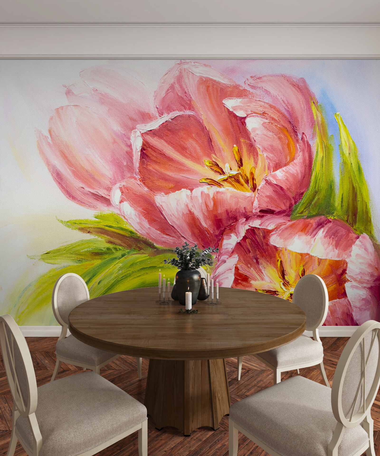 Fototapet lalele desenate cu mare gust și frumusețe