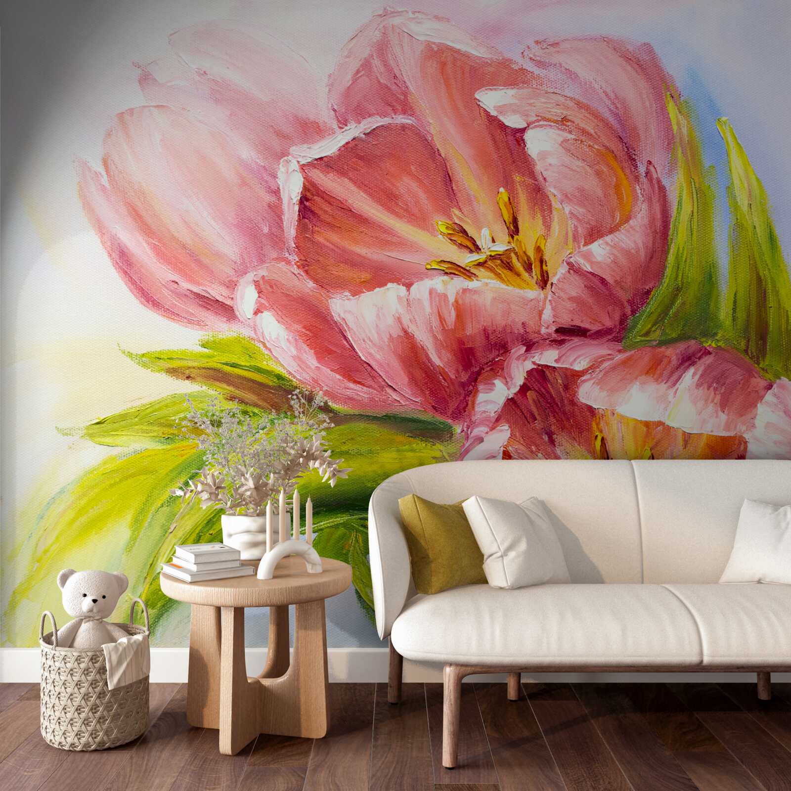 Fototapet lalele desenate cu mare gust și frumusețe