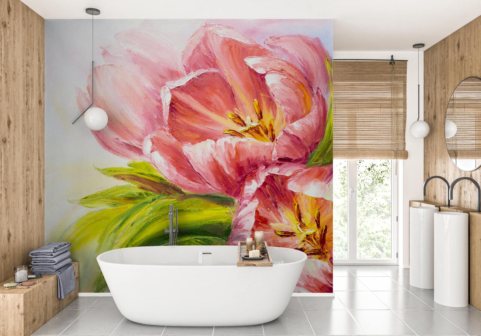 Fototapet lalele desenate cu mare gust și frumusețe