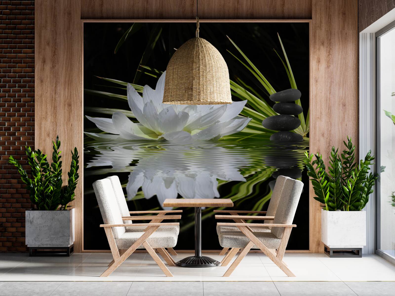 Fototapet pietre și lotuși albi