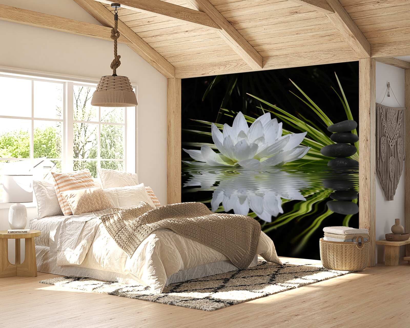 Fototapet pietre și lotuși albi