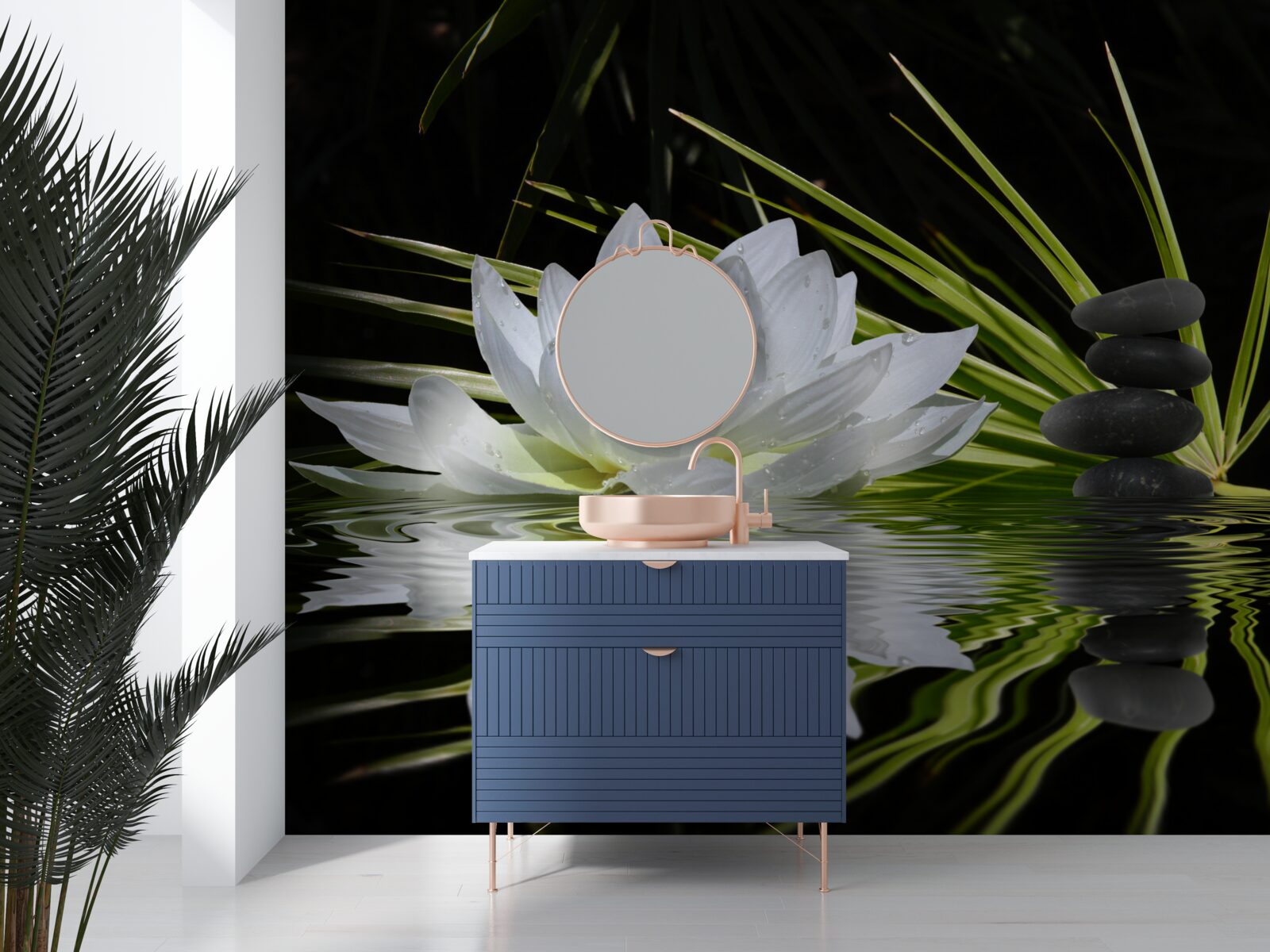 Fototapet pietre și lotuși albi