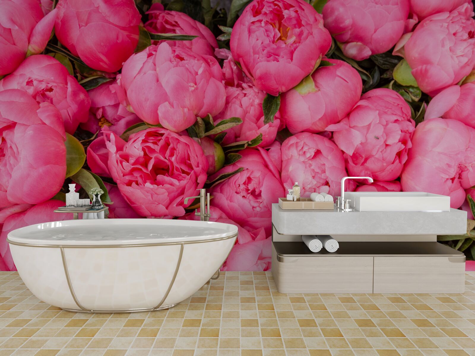 Fototapet bujori roz frumoase