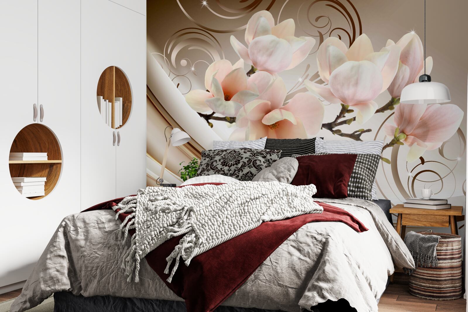 Fototapet o ramură înflorită, decorată cu flori roz delicate