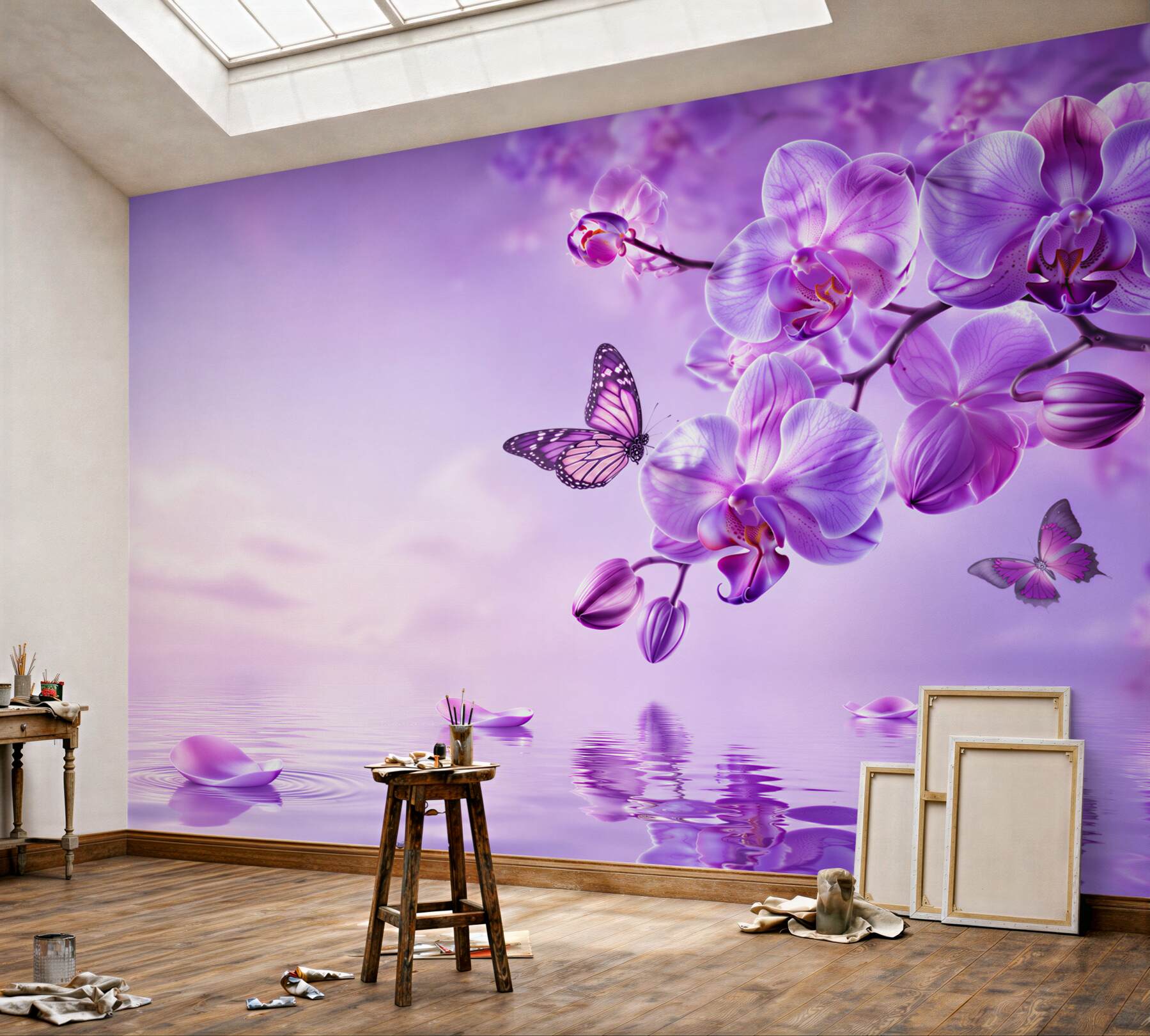 Fototapeta motyle i fioletowa orchidea