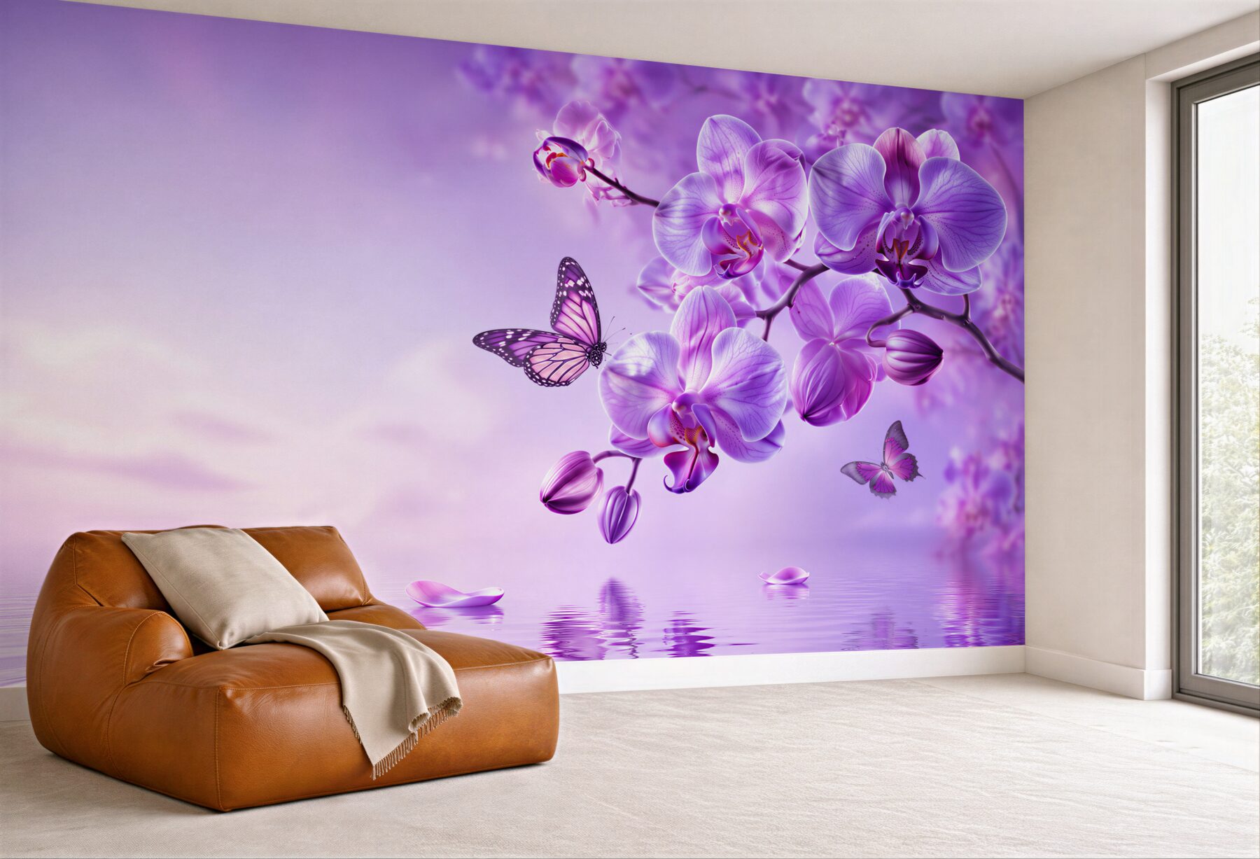 Fototapeta motyle i fioletowa orchidea