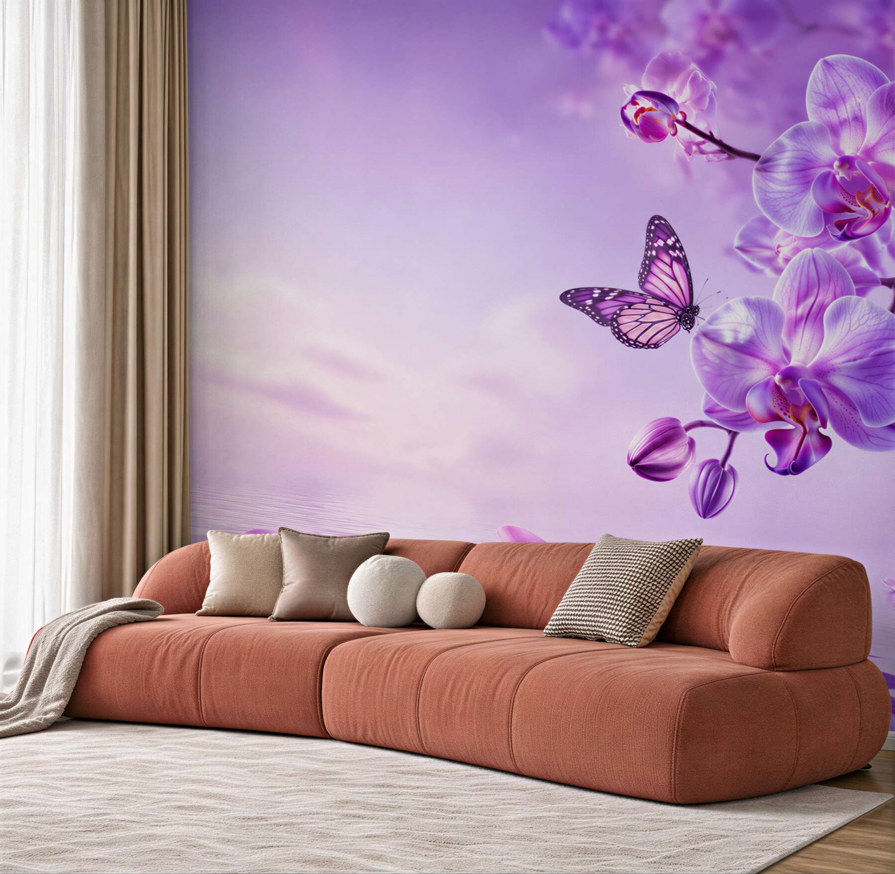 Fototapeta motyle i fioletowa orchidea